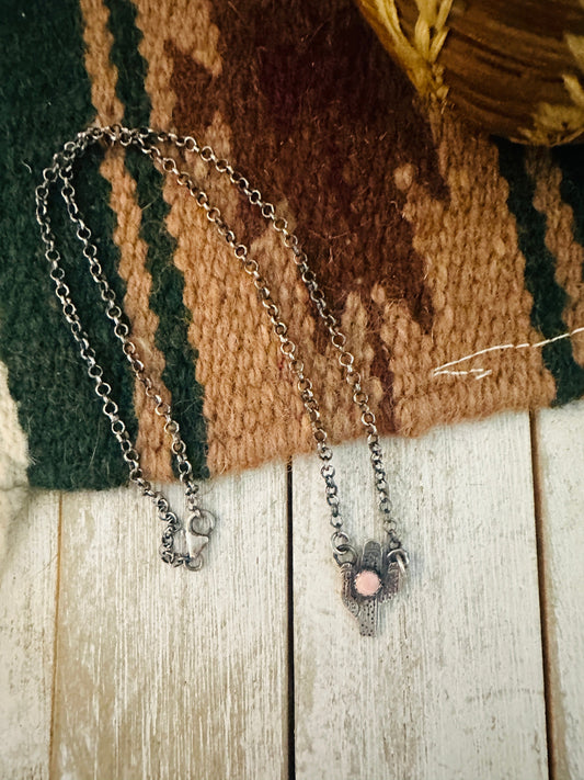 Handcrafted  Sterling Silver & Queen Pink Conch Shell Cactus Necklace