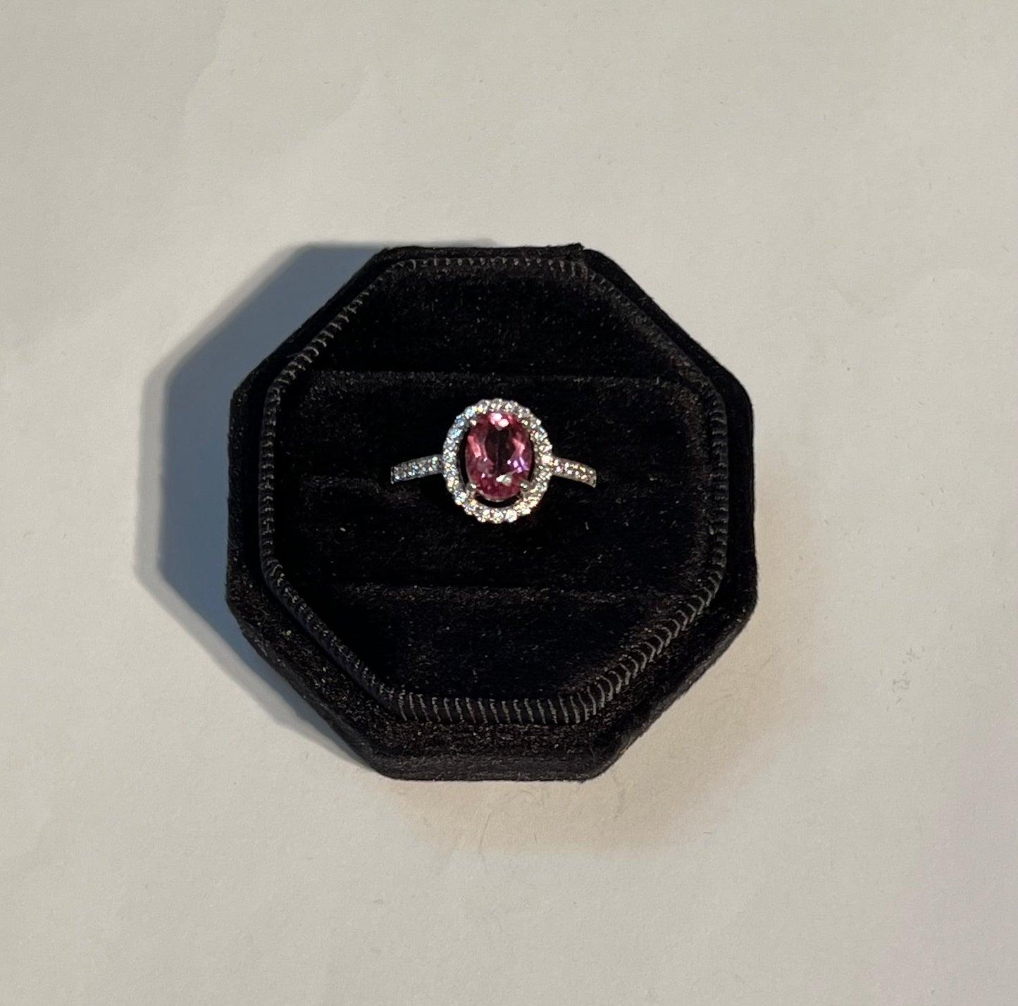 Pink Topaz & CZ Oval Shape Sterling Silver Ring Size 8