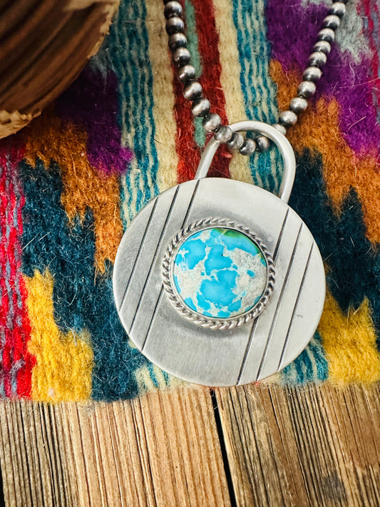 Handcrafted Turquoise & Sterling Silver Locket Style Pendant by Charles Johnson