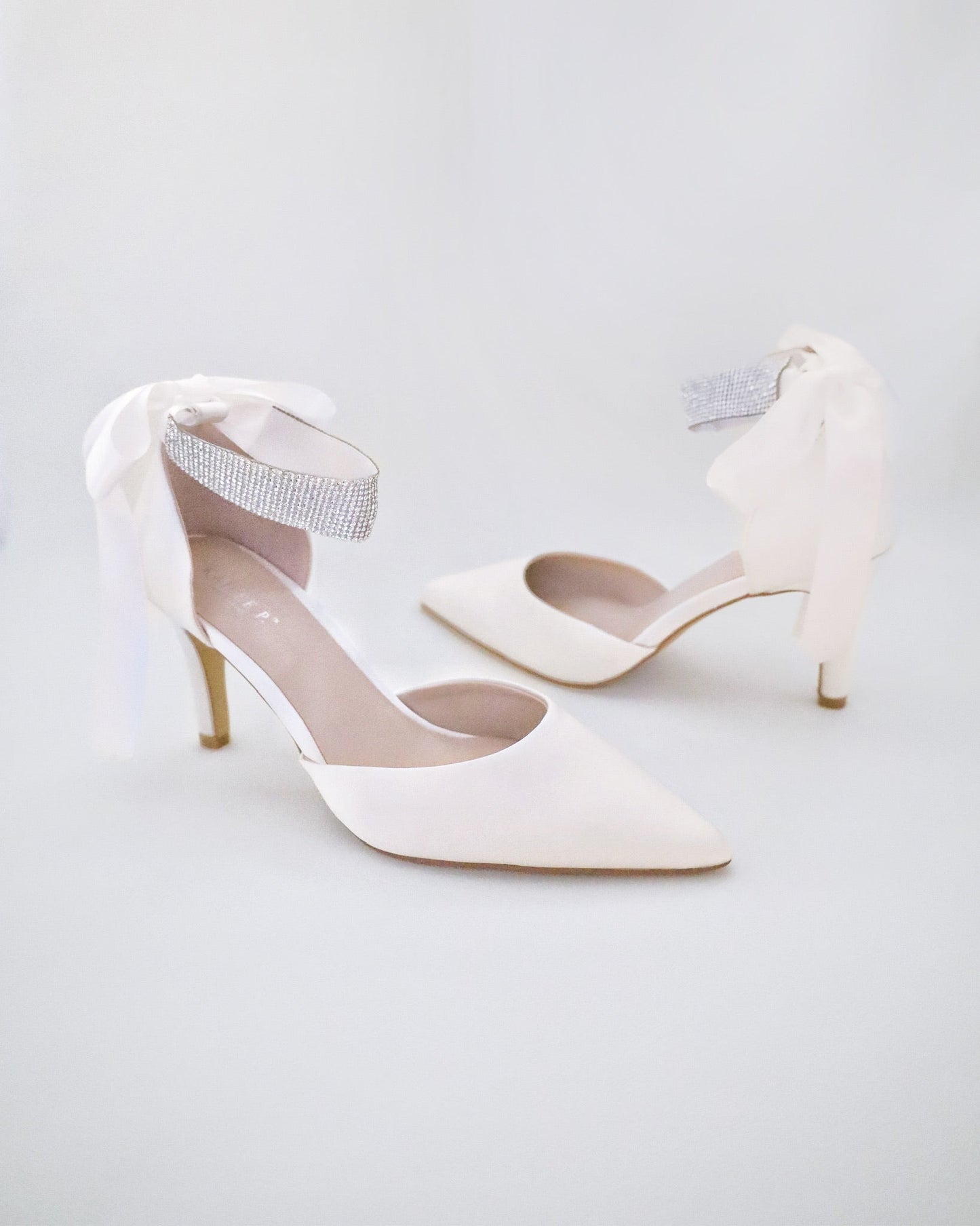 Satin Wedding Heels with Rhinestones Strap