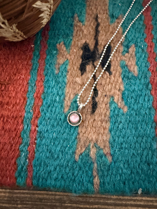 Handcrafted Sterling Silver and Pink Mother of Pearl Mini Pendant