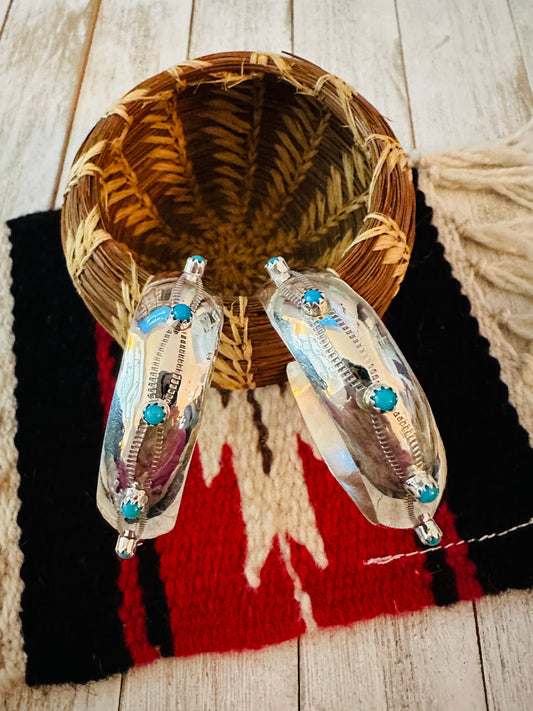 Handcrafted Sterling Silver & Turquoise Hoop Earrings