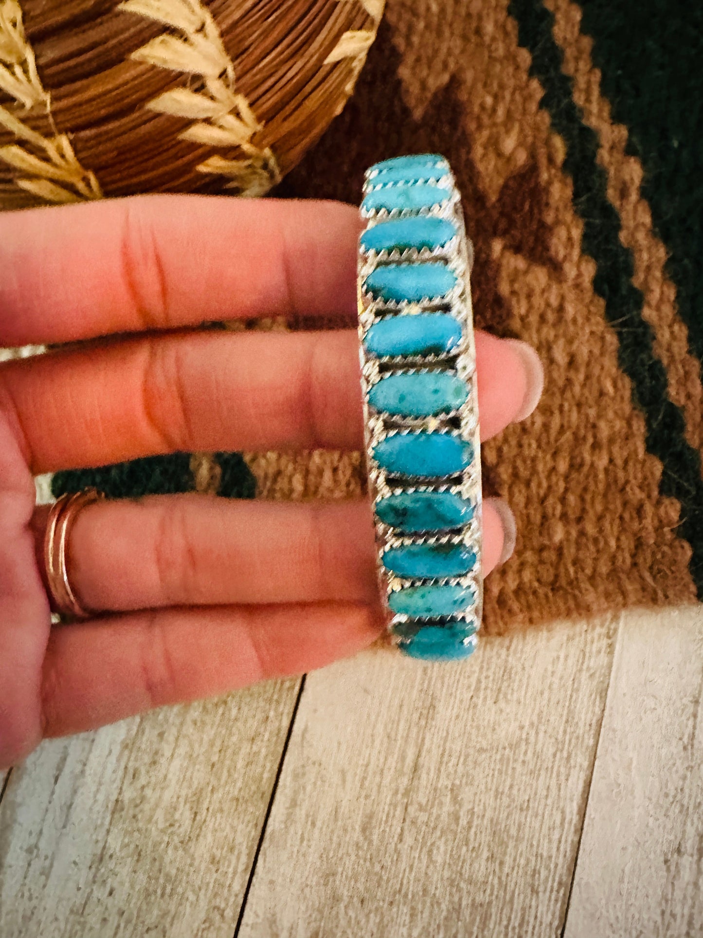 Kingman Turquoise & Sterling Silver Cuff Bracelet /