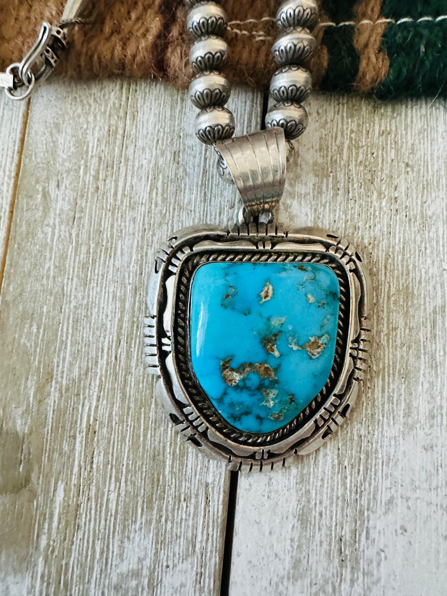 Vintage Old Pawn Sterling Silver Handcrafted Pearl & Turquoise Beaded Necklace