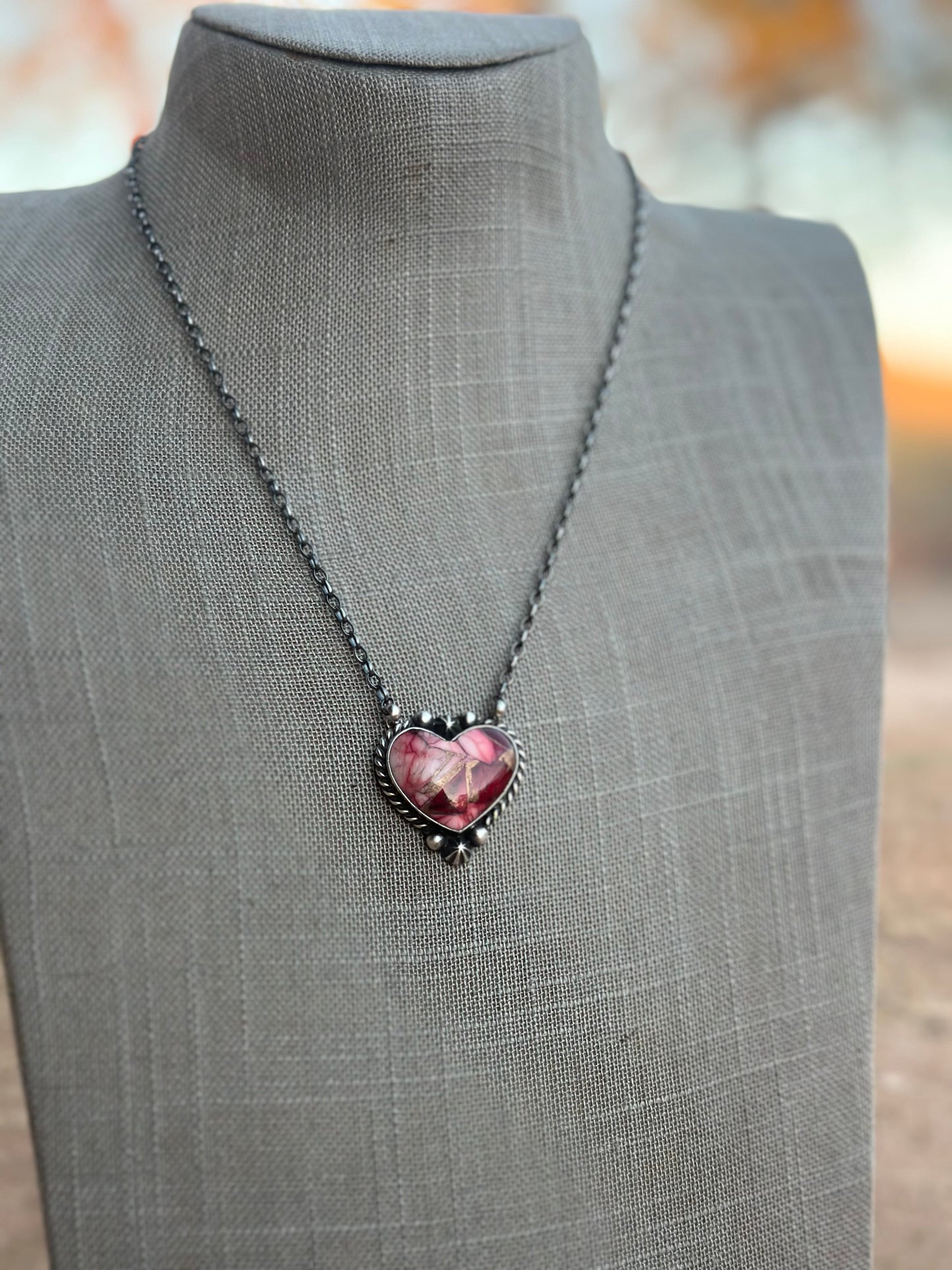 Handcrafted Rose Dahlia & Sterling Silver Heart Necklace