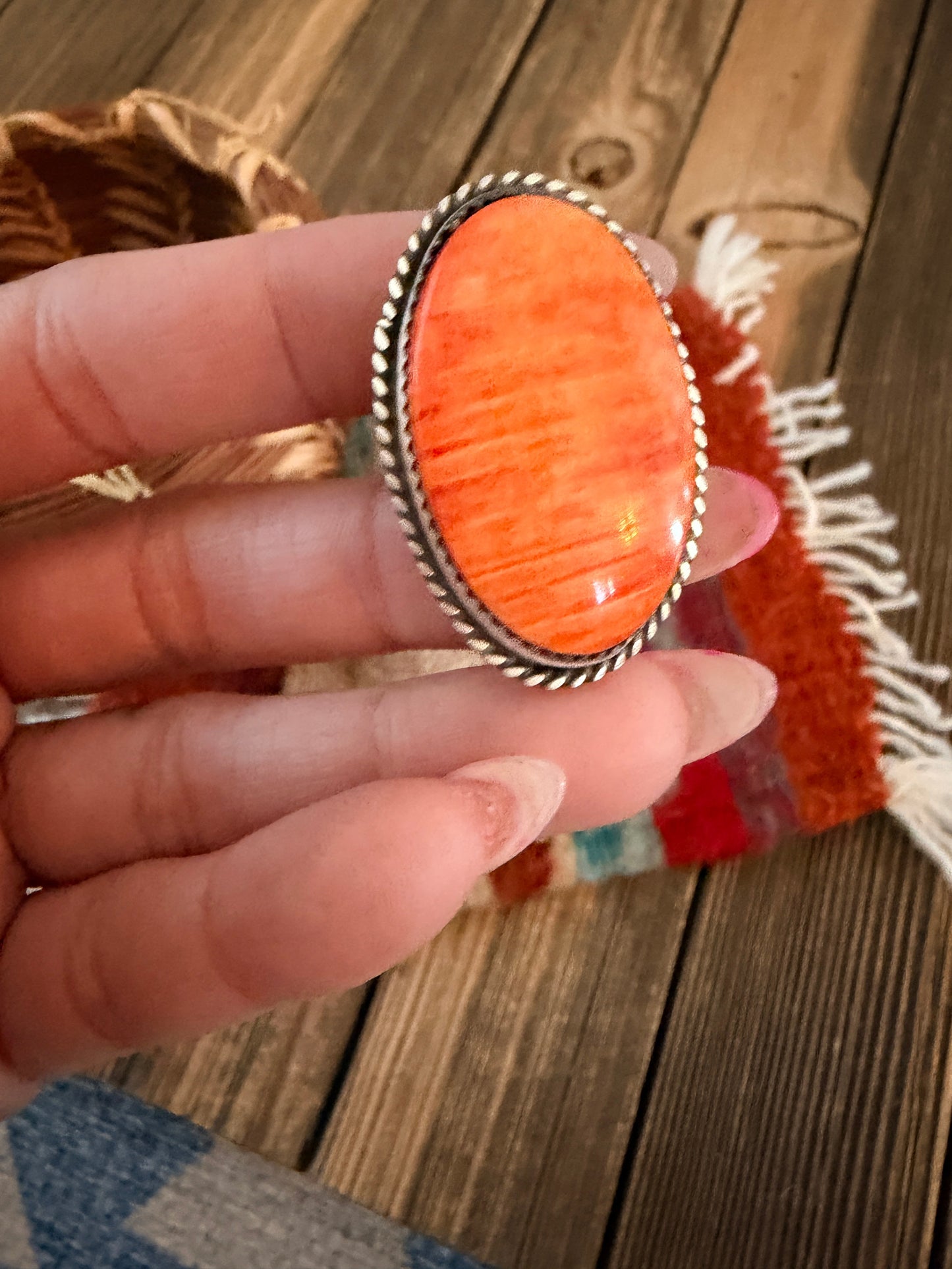 Handcrafted Orange Spiny Oyster & Sterling Silver Adjustable Ring