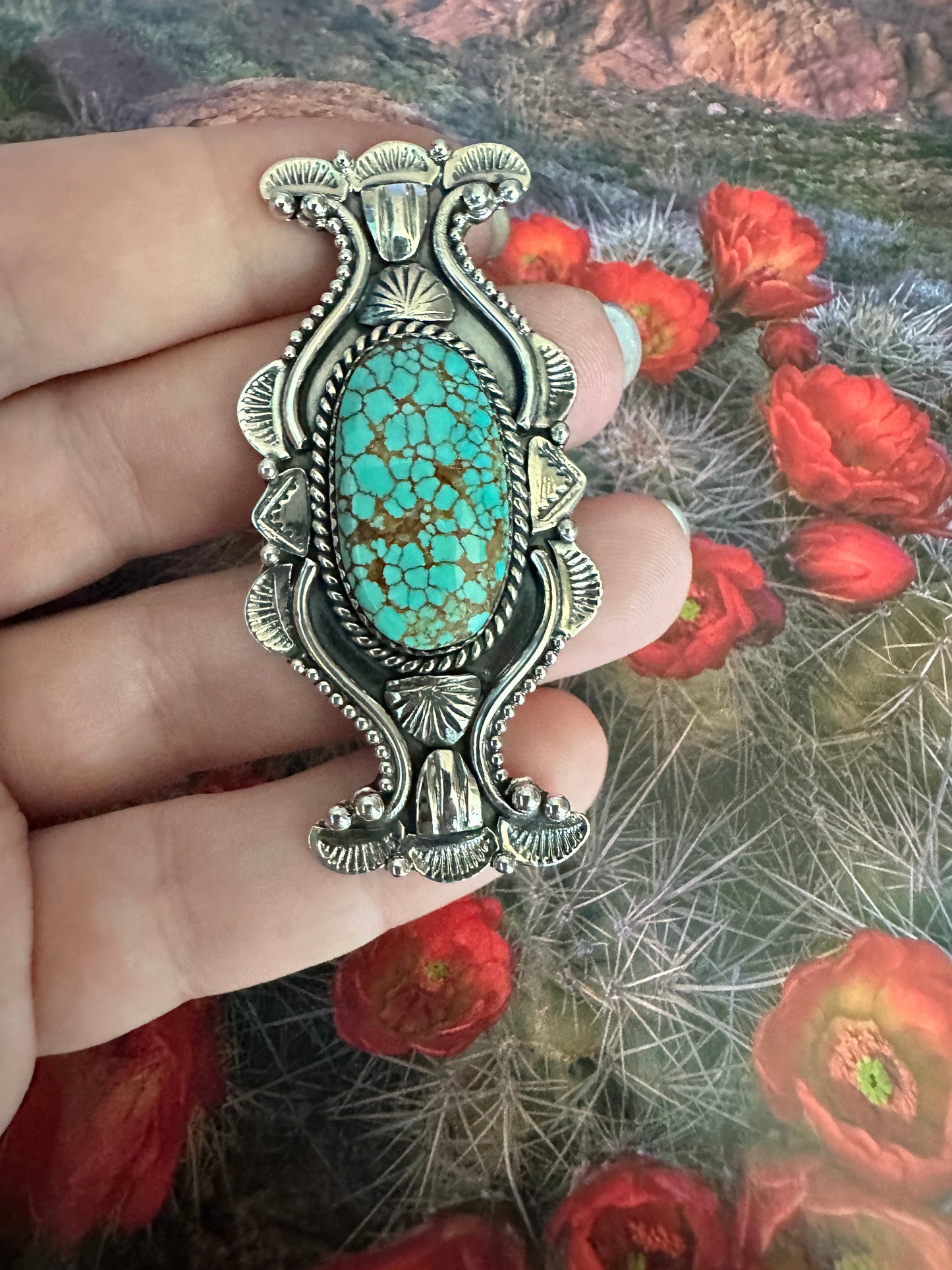 Handmade Number 8 Turquoise & Sterling Silver Adjustable Ring OVAL