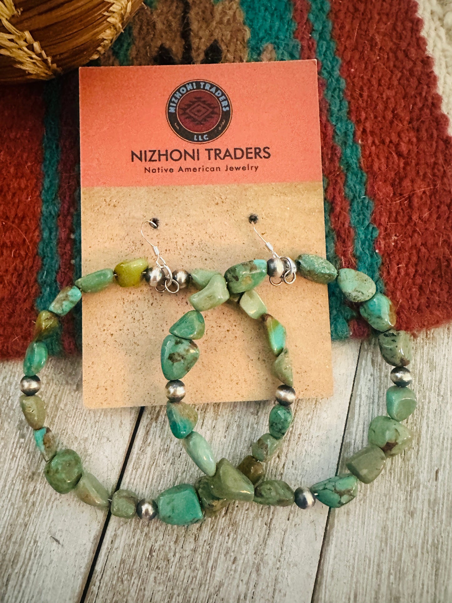 Handcrafted Turquoise and Sterling Silver Beaded Dangle Hoop Earrings