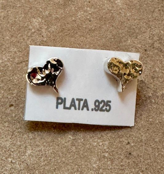 Hammered Heart Sterling Silver Stud Earrings