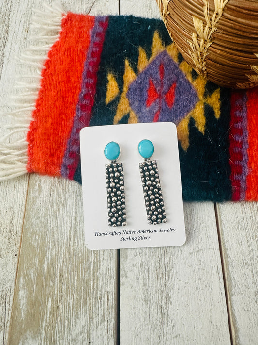 Handcrafted Turquoise And Sterling Silver Drop Earrings