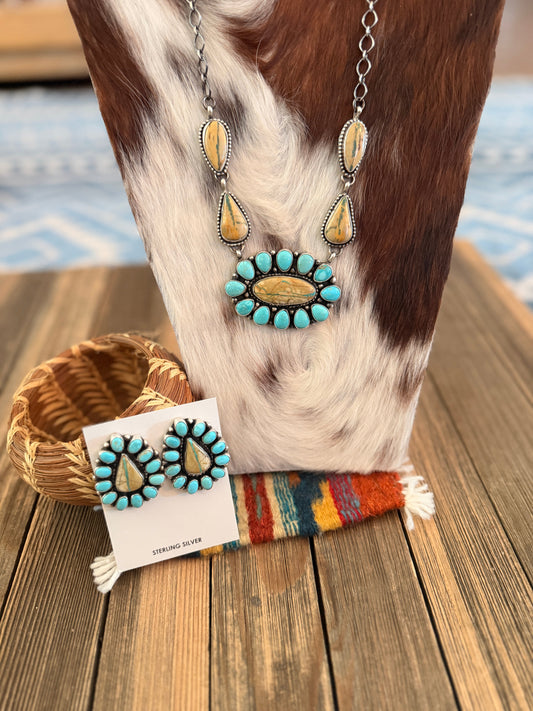 Handcrafted Multi Turquoise & Sterling Silver Necklace and Earring Set by Sheila Becenti