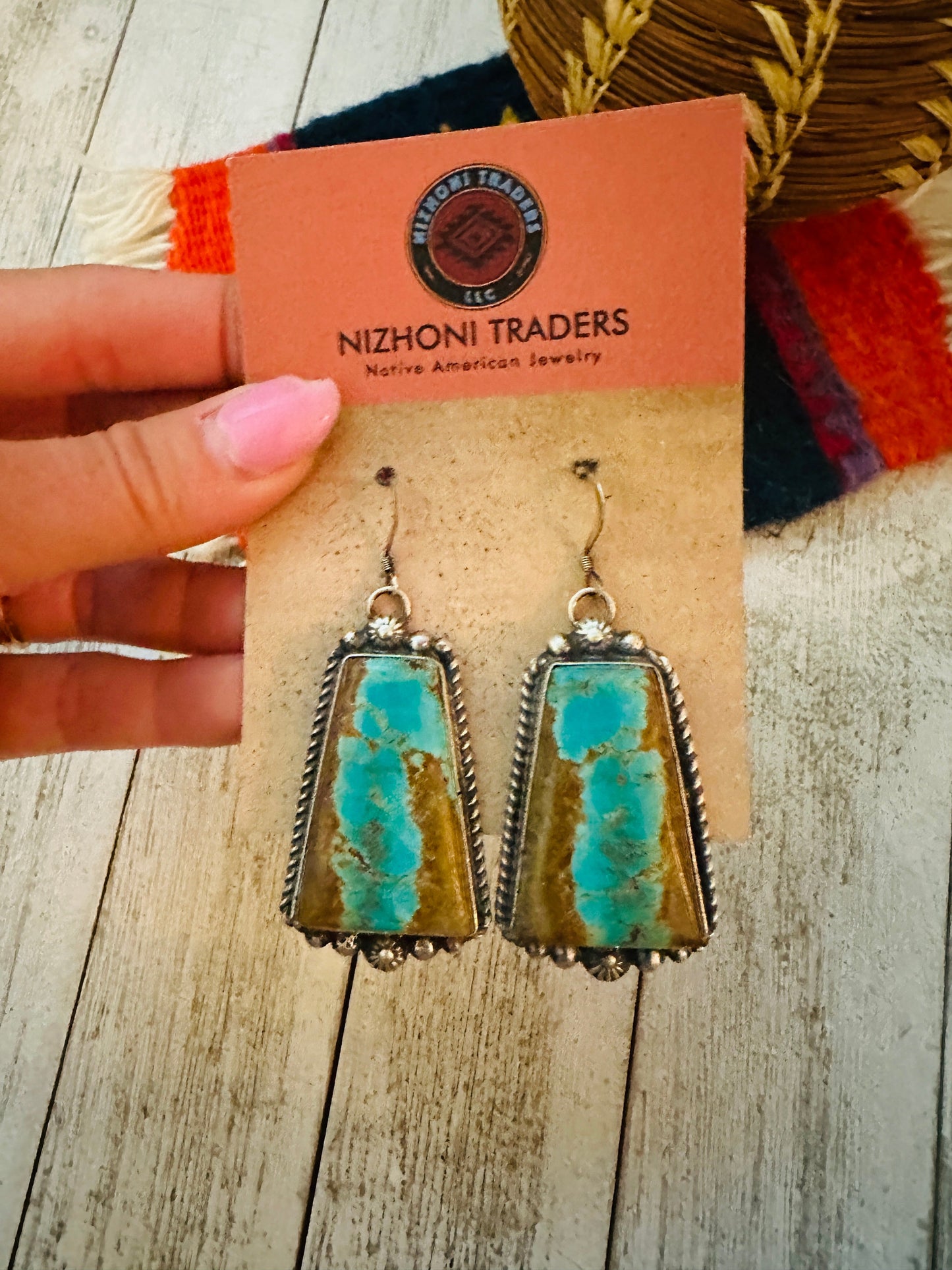 Handcrafted Number 8 Turquoise And Sterling Silver Dangle Earrings