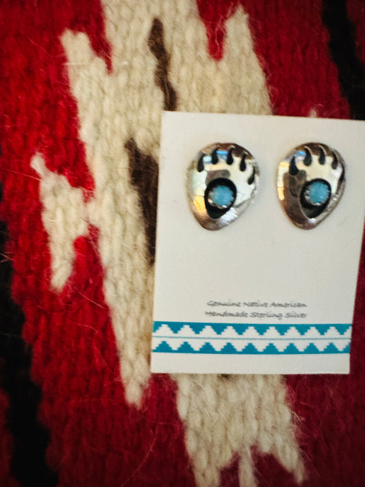 Handcrafted Sterling Silver And Turquoise Bear Paw Post Earrings