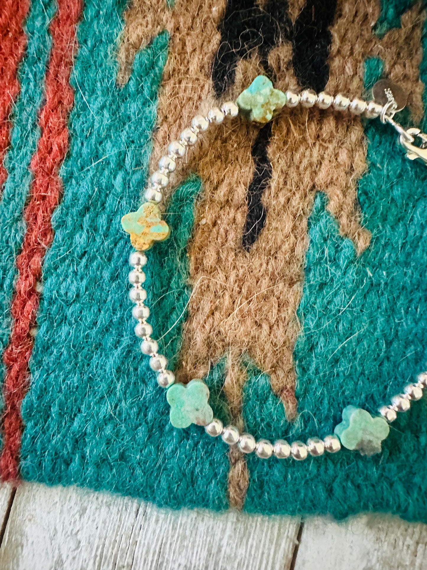 Handcrafted Sterling Silver Pearl & Turquoise Beaded Bracelet 7.5”