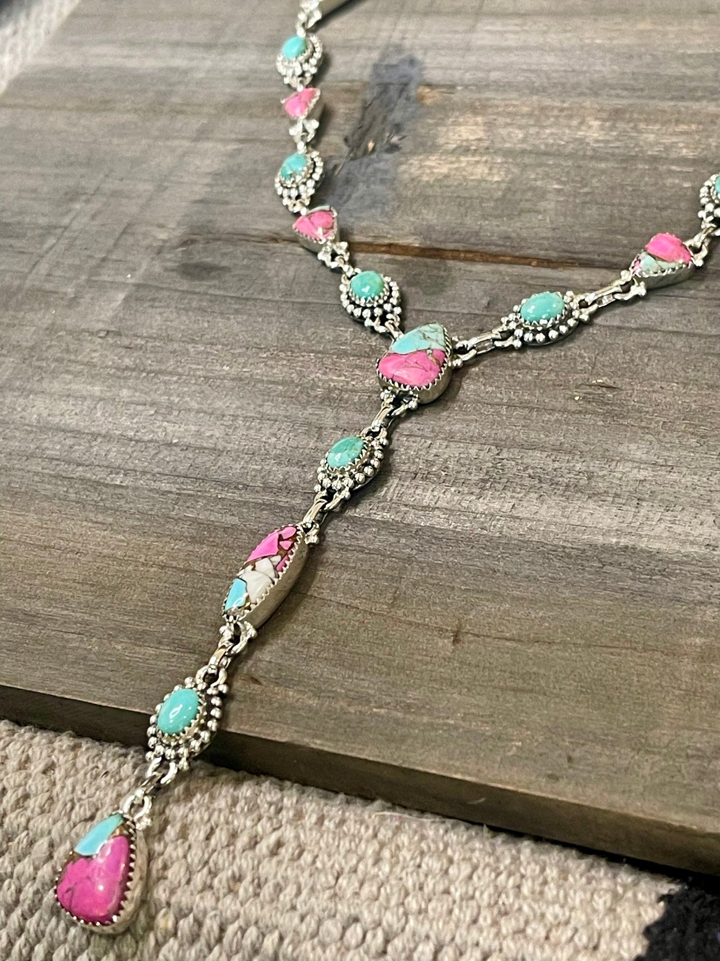 Handmade Cotton Candy Sterling Silver Lariat Necklace