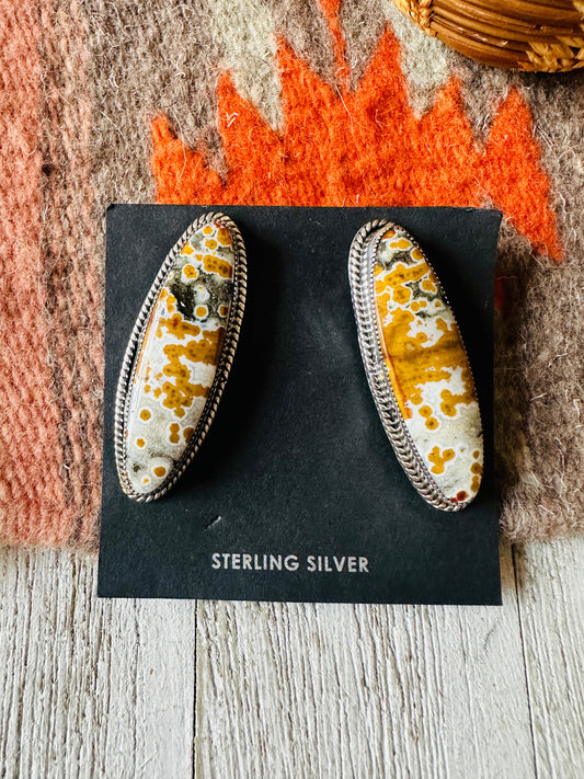 Handcrafted Jasper Sterling Silver Post Earrings Signed