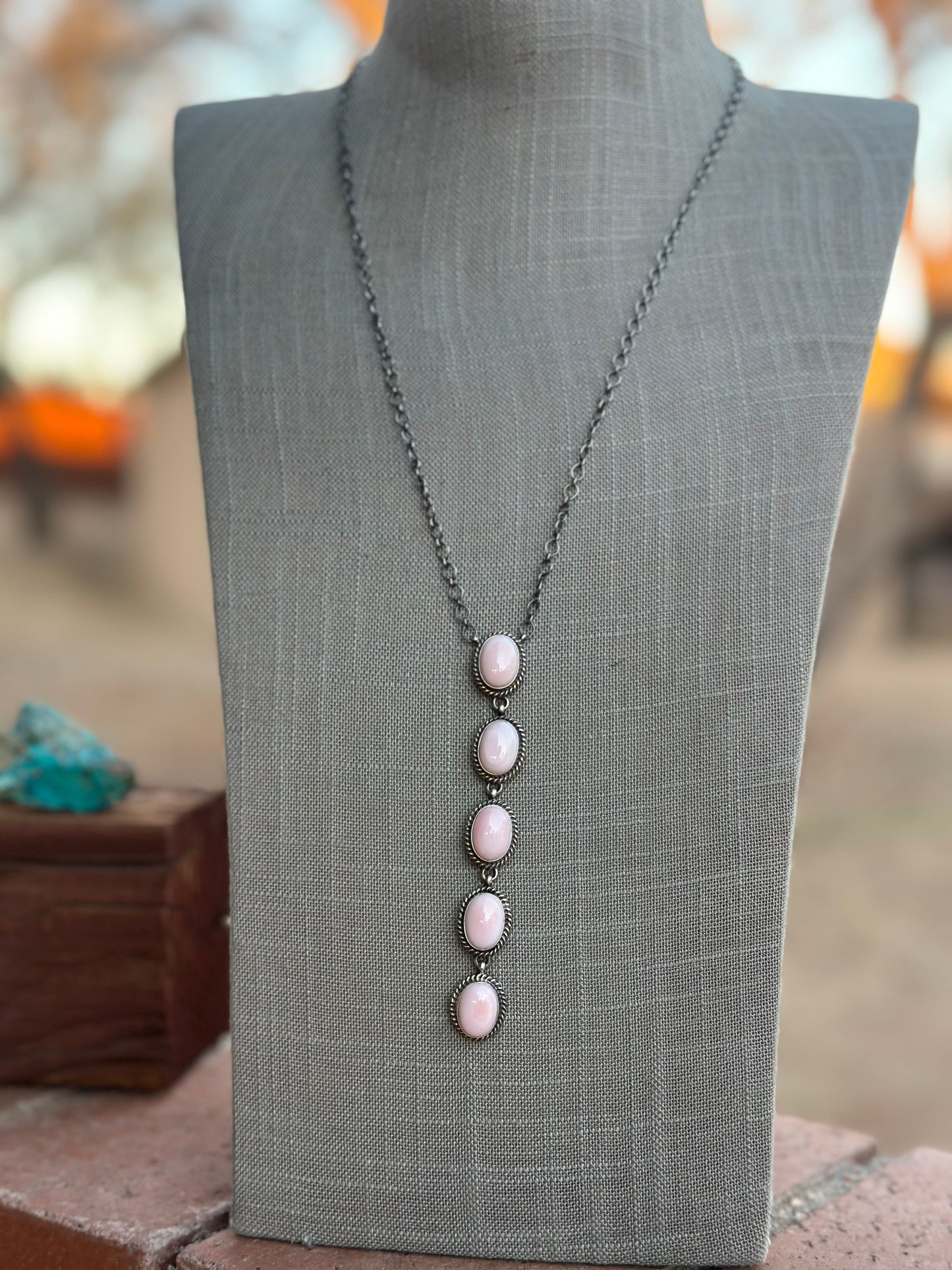 Handcrafted Queen Pink Conch & Sterling Silver 5 Oval Drop Necklace