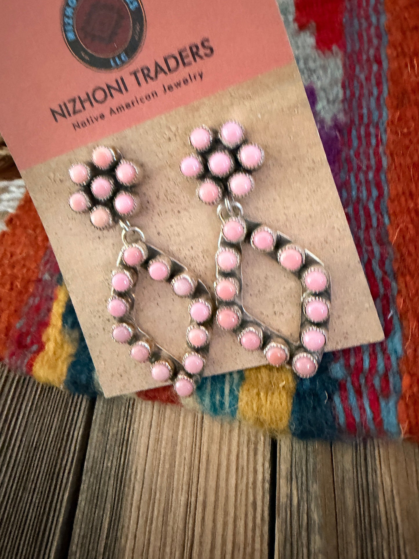 Handcrafted Queen Pink Conch & Sterling Silver Cluster Dangle Earrings