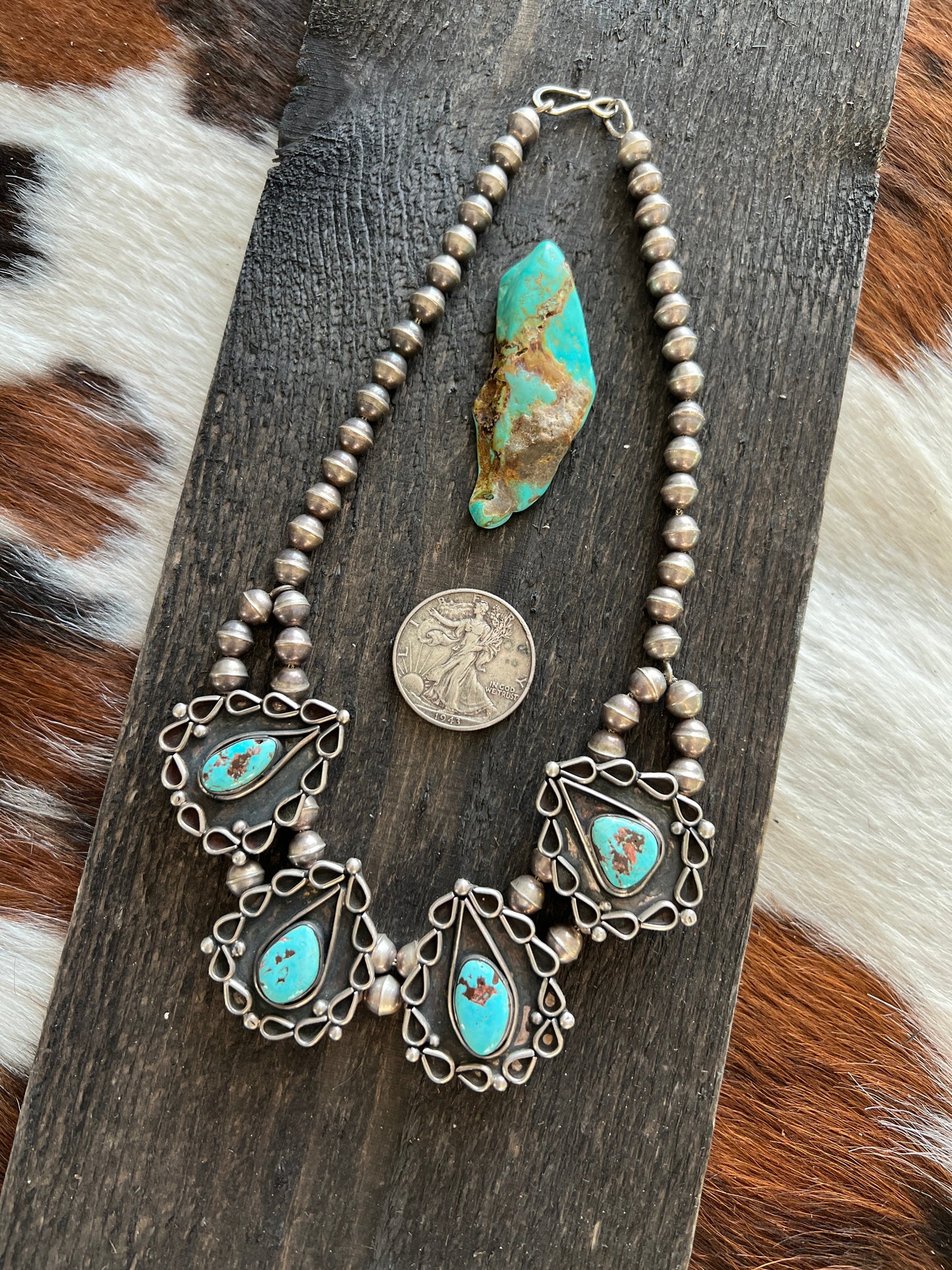 Vintage Sterling Silver and Turquoise Station Necklace