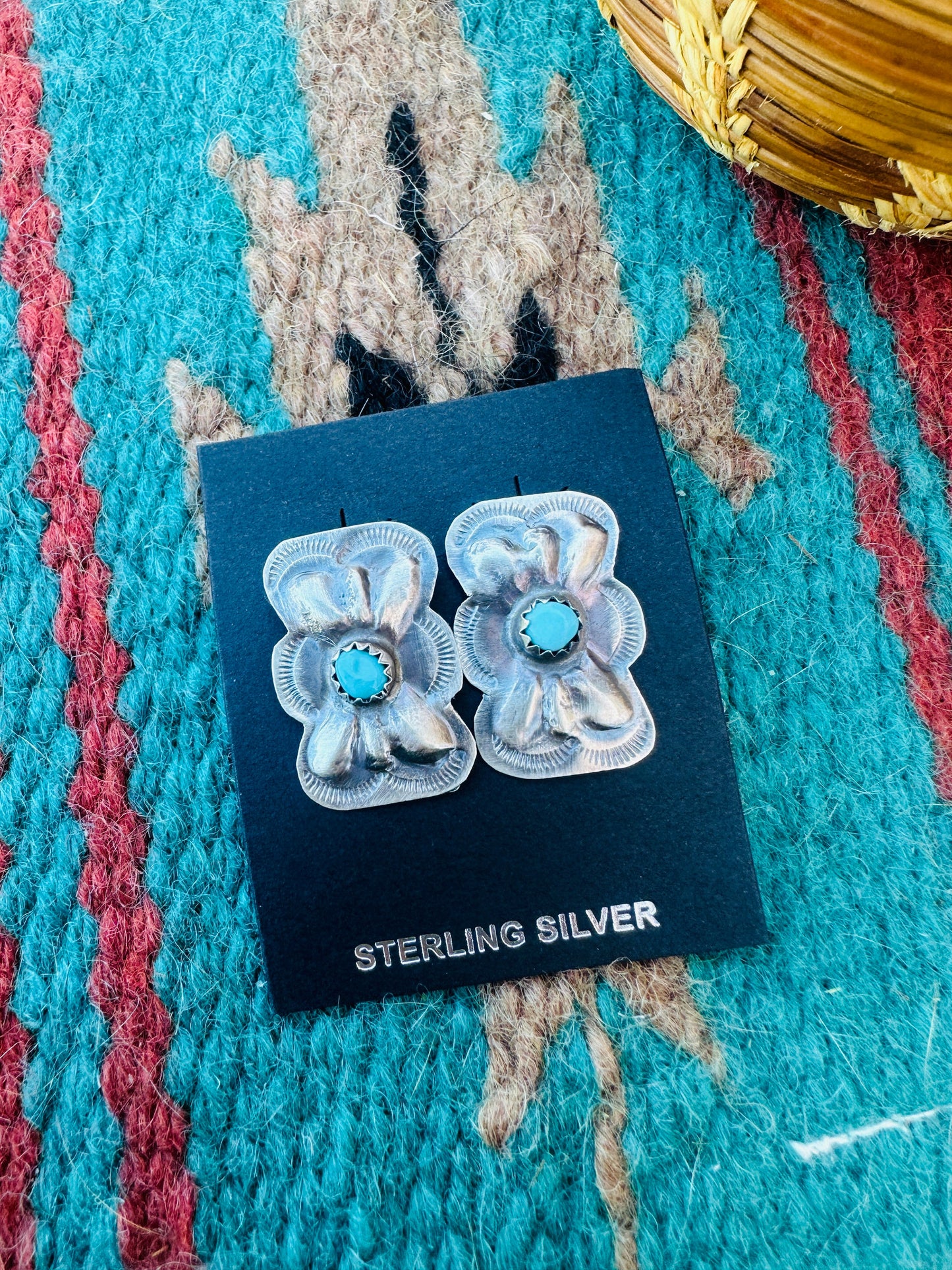 Handcrafted Turquoise & Sterling Silver Concho Bow Post Earrings