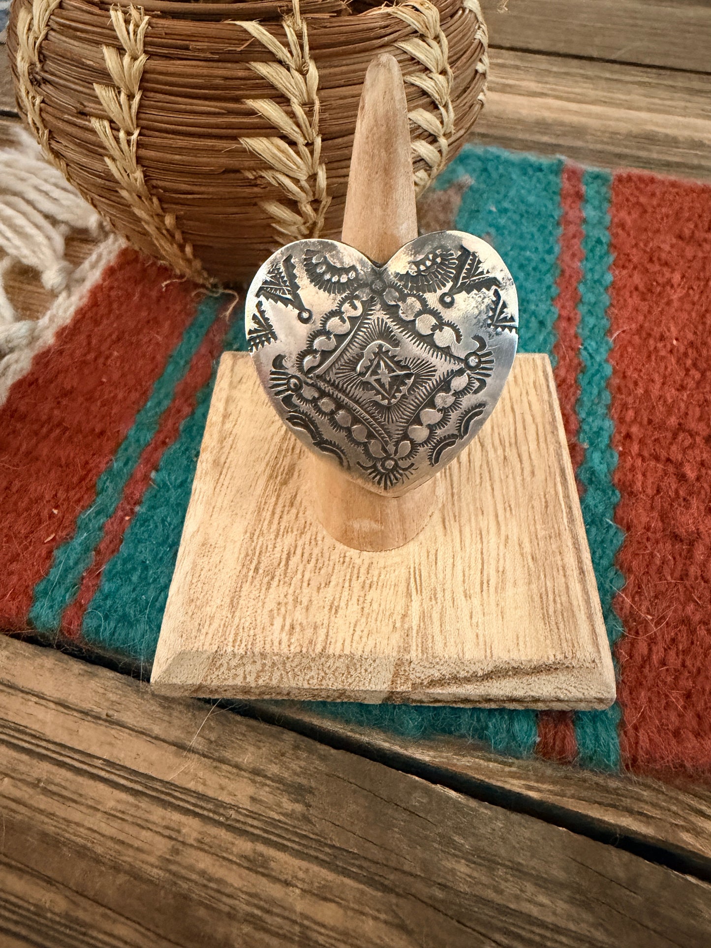 Handcrafted Sterling Silver Adjustable Heart Concho Ring by Vincent Platero