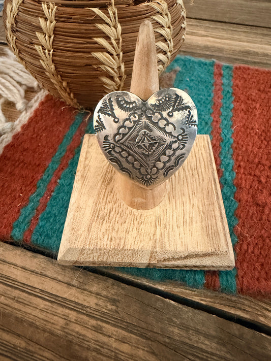 Handcrafted Sterling Silver Adjustable Heart Concho Ring by Vincent Platero