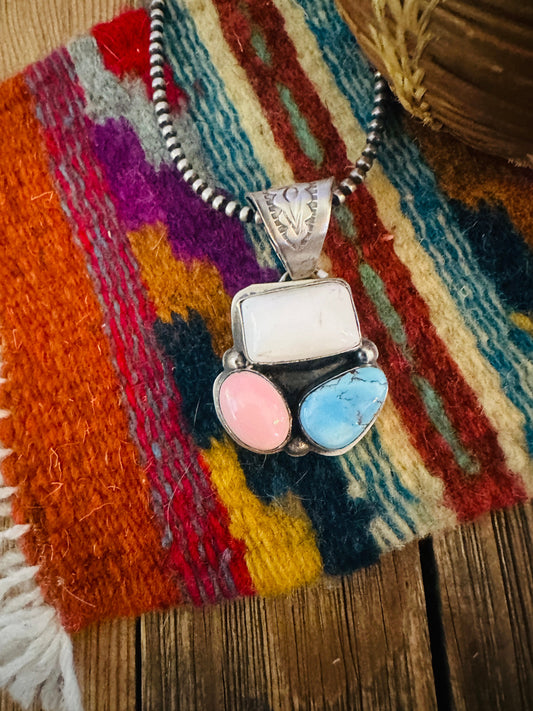 Handcrafted Sterling Silver and Multi Stone Cluster Pendant