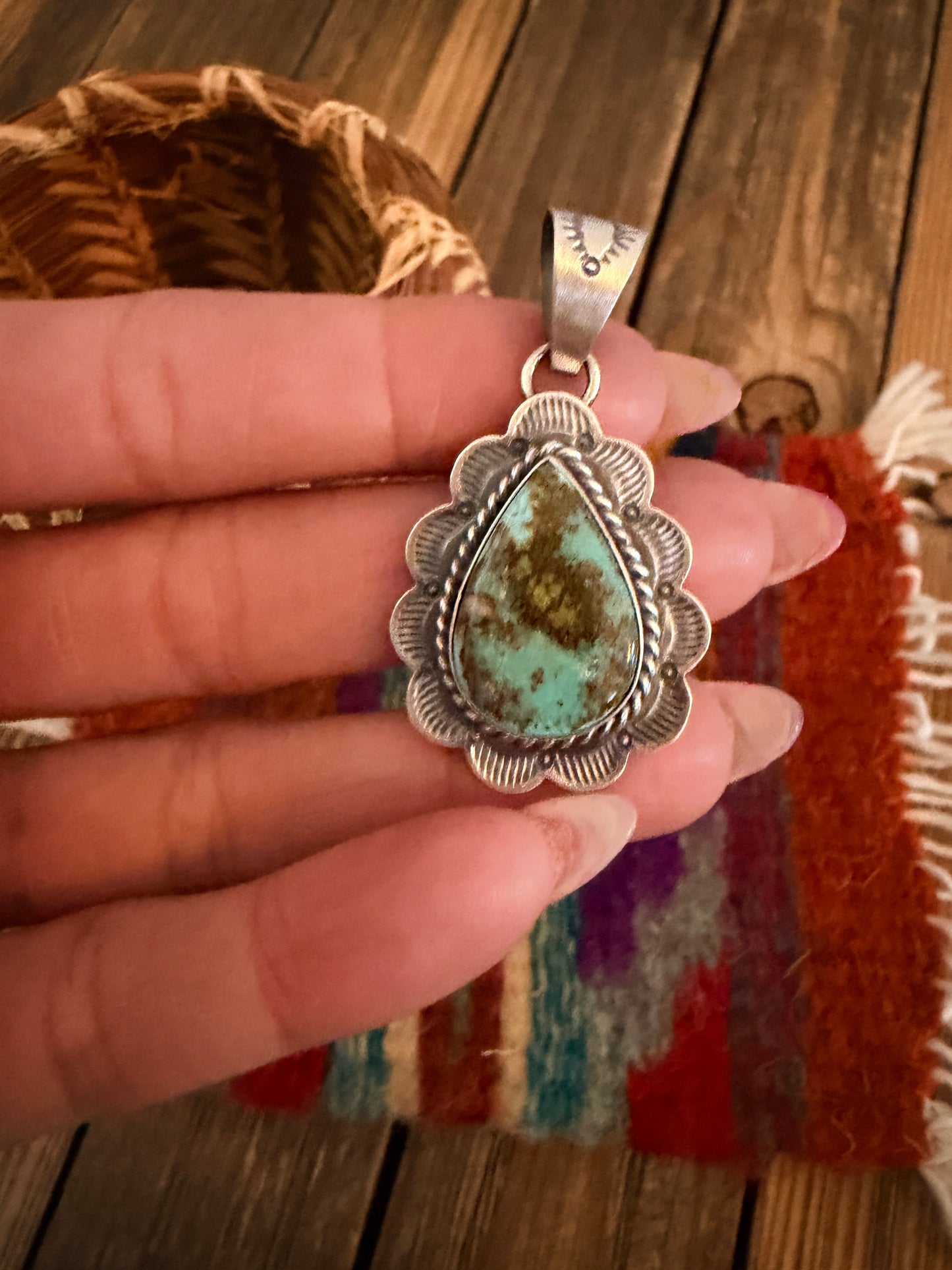 Handcrafted Sterling Silver & Royston Turquoise Pendant by David Skeets