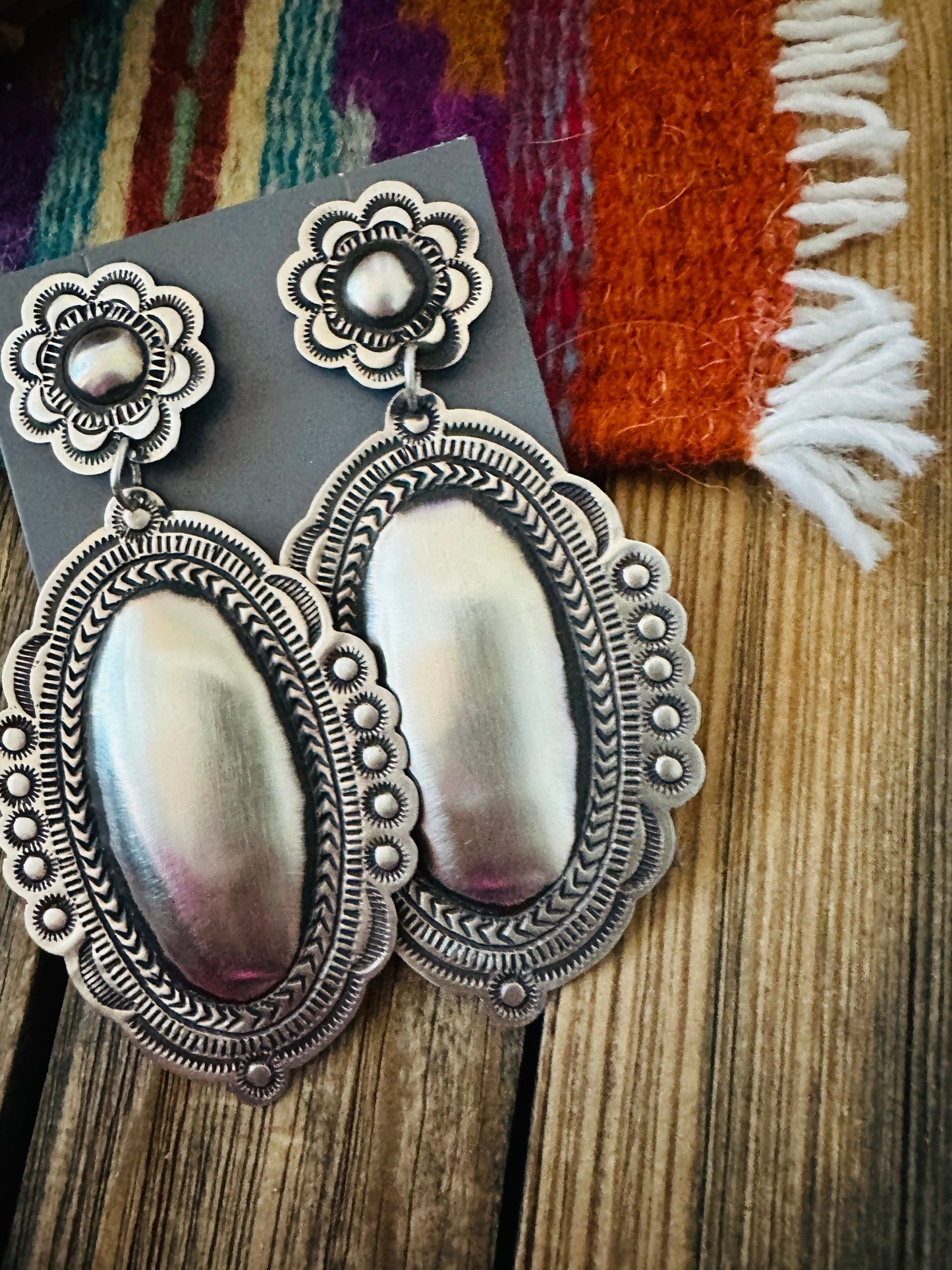 Handcrafted Sterling Silver Concho Dangle Earrings by Leander Tahe