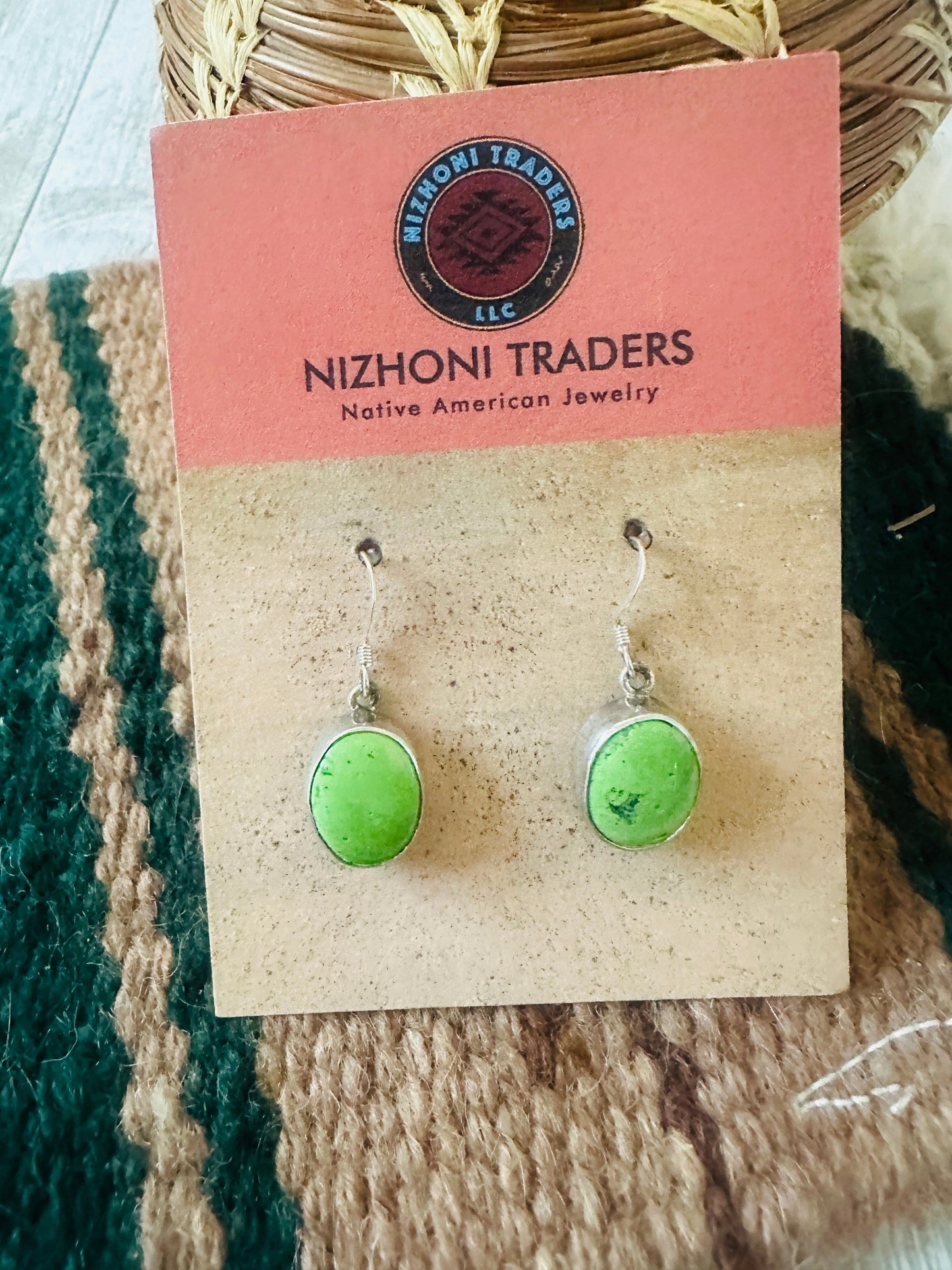 Handcrafted Green Turquoise & Sterling Silver Dangle Earrings