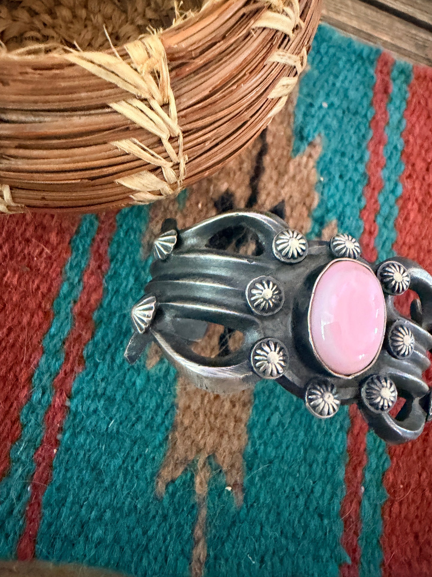 Handcrafted Queen Pink Conch & Sterling Silver Cuff Bracelet by Chimney Butte