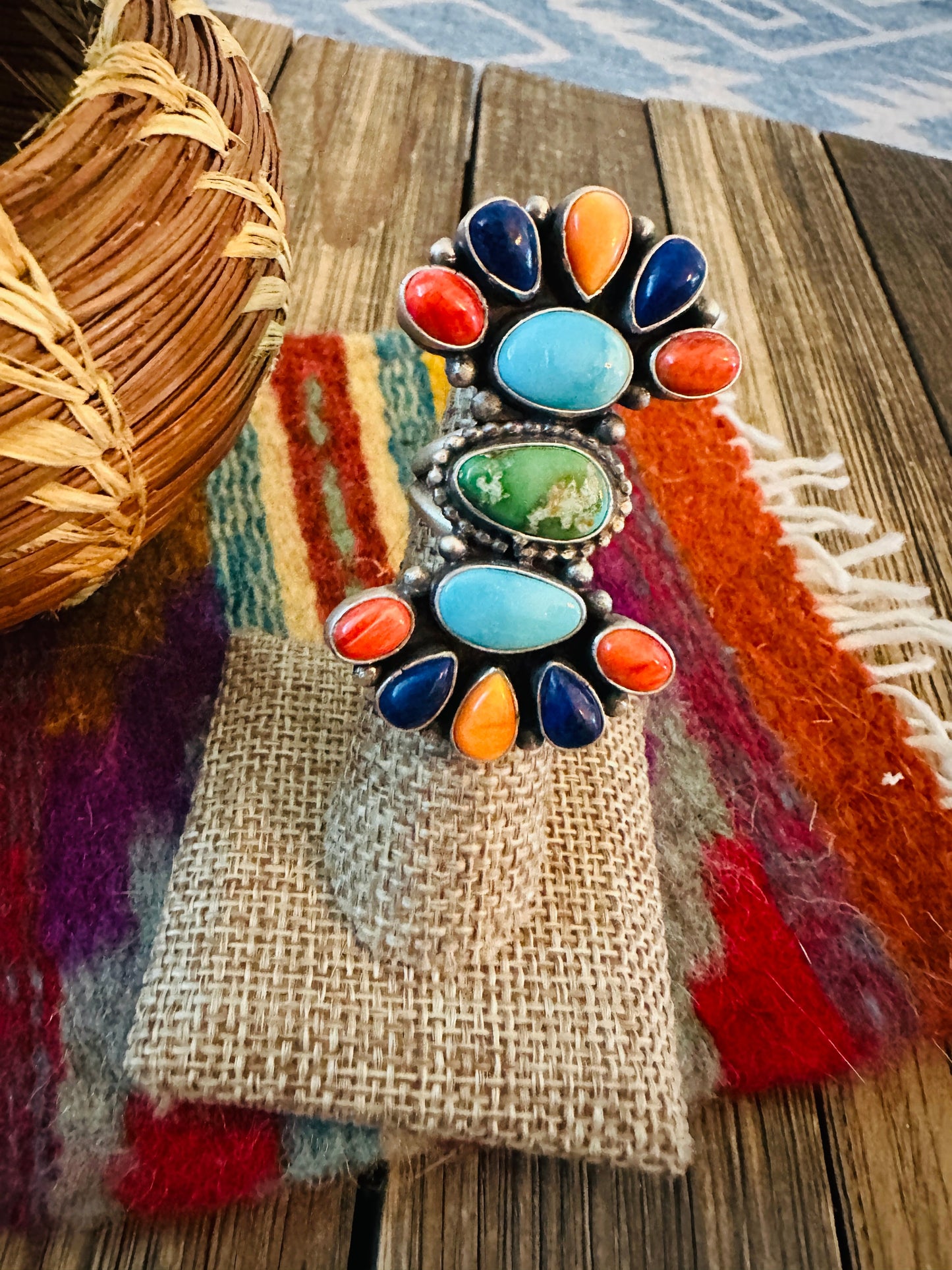 Handcrafted Sterling Silver & Multi Stone Cluster Ring Size 4.5 by Betty Tom