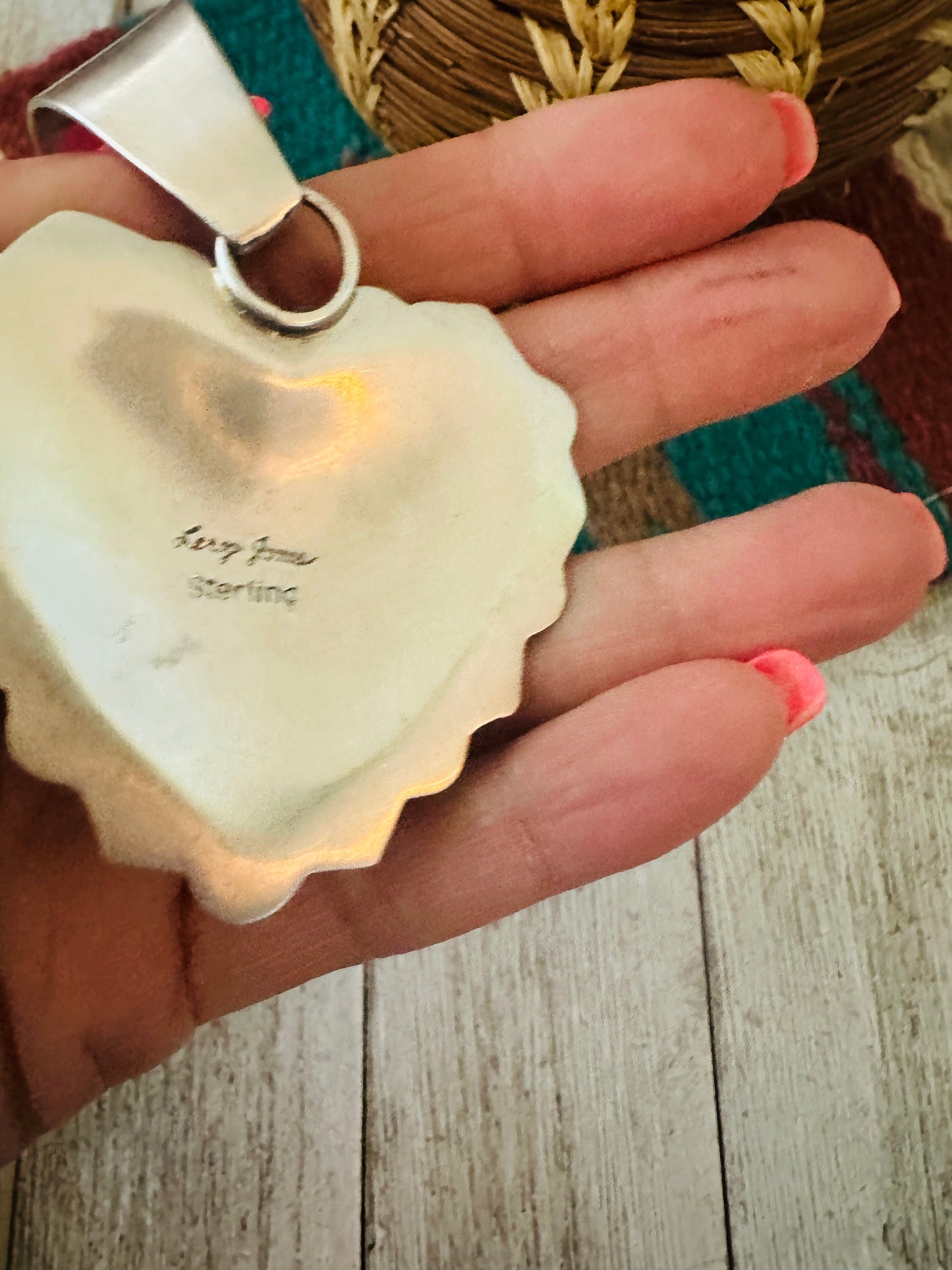 Handcrafted Queen Pink Conch & Sterling Silver Heart Pendant
