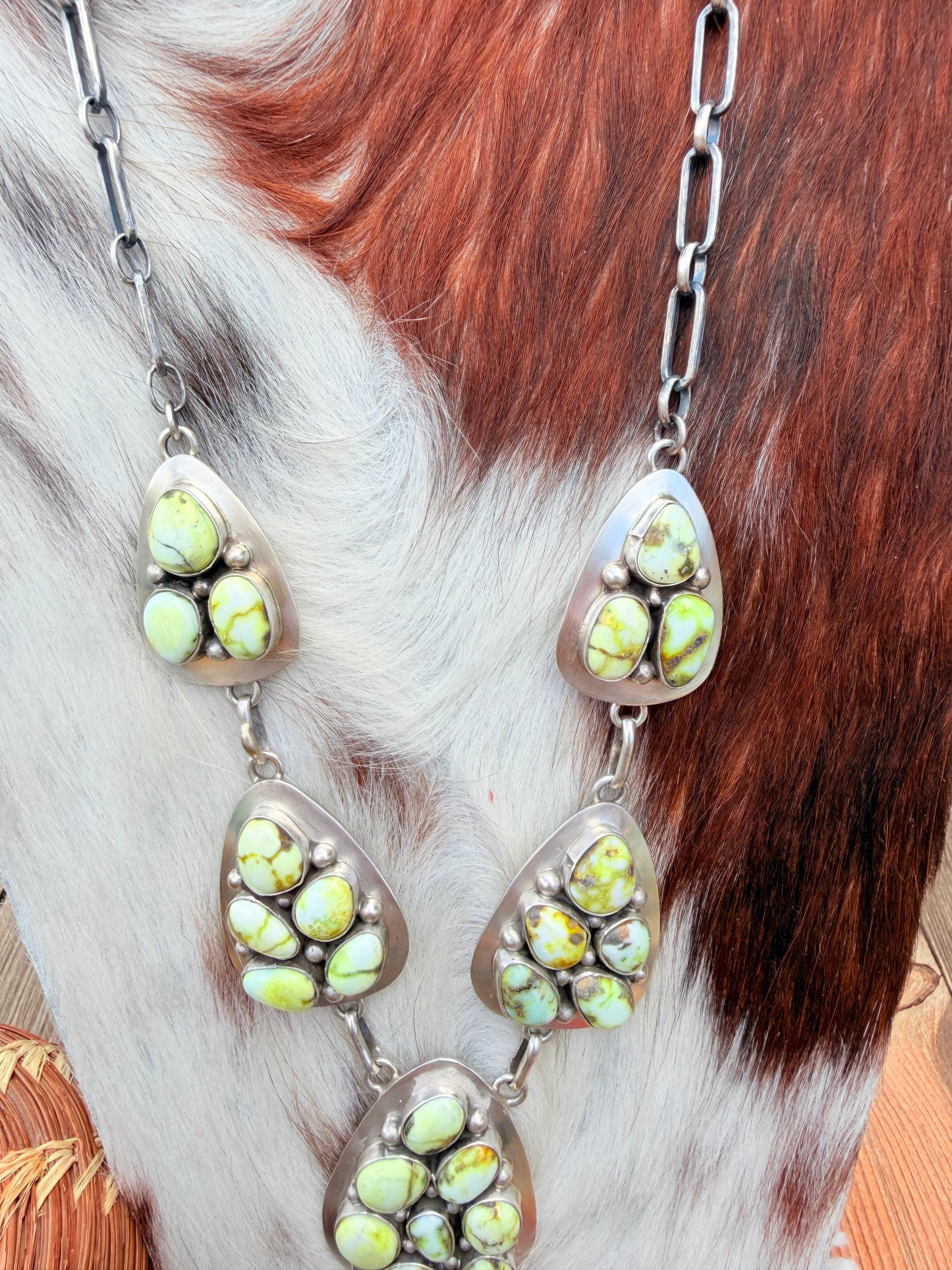 Handcrafted Palomino Turquoise & Sterling Silver Necklace and Earring Set by Charles Johnson