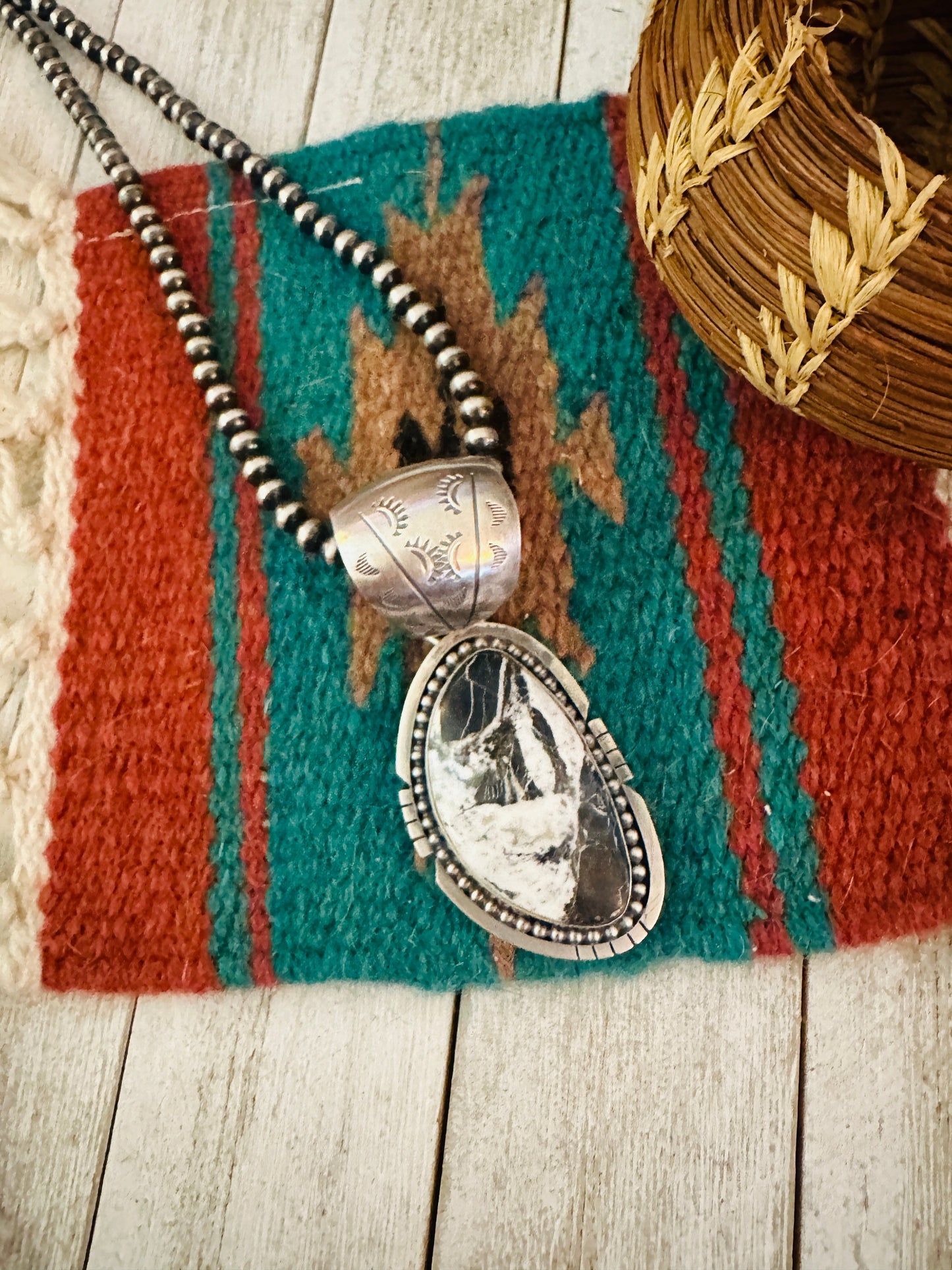 Handcrafted White Buffalo and Sterling Silver Pendant