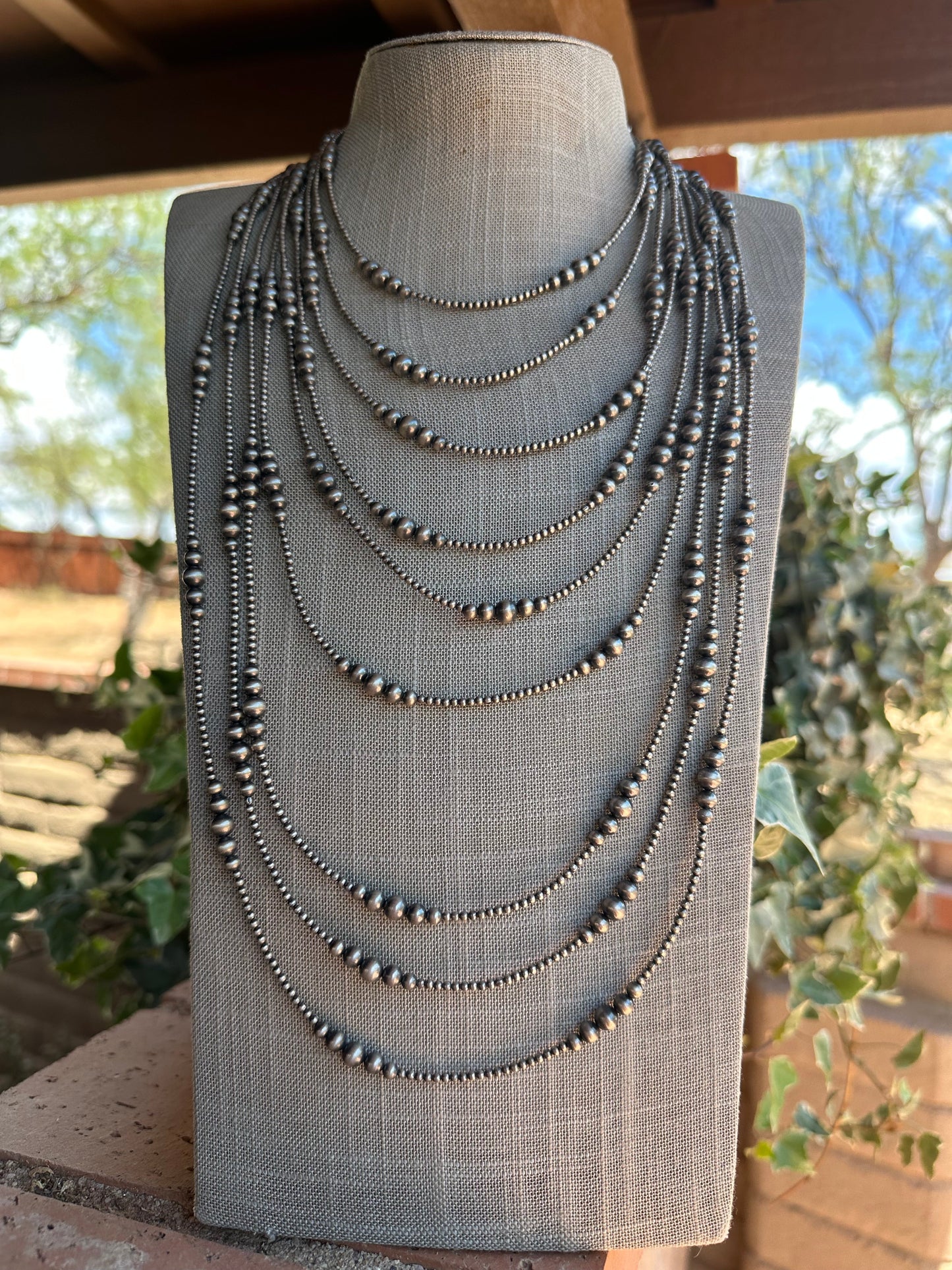 Handmade Graduated Sterling Silver Graduated Bead Beaded Necklace