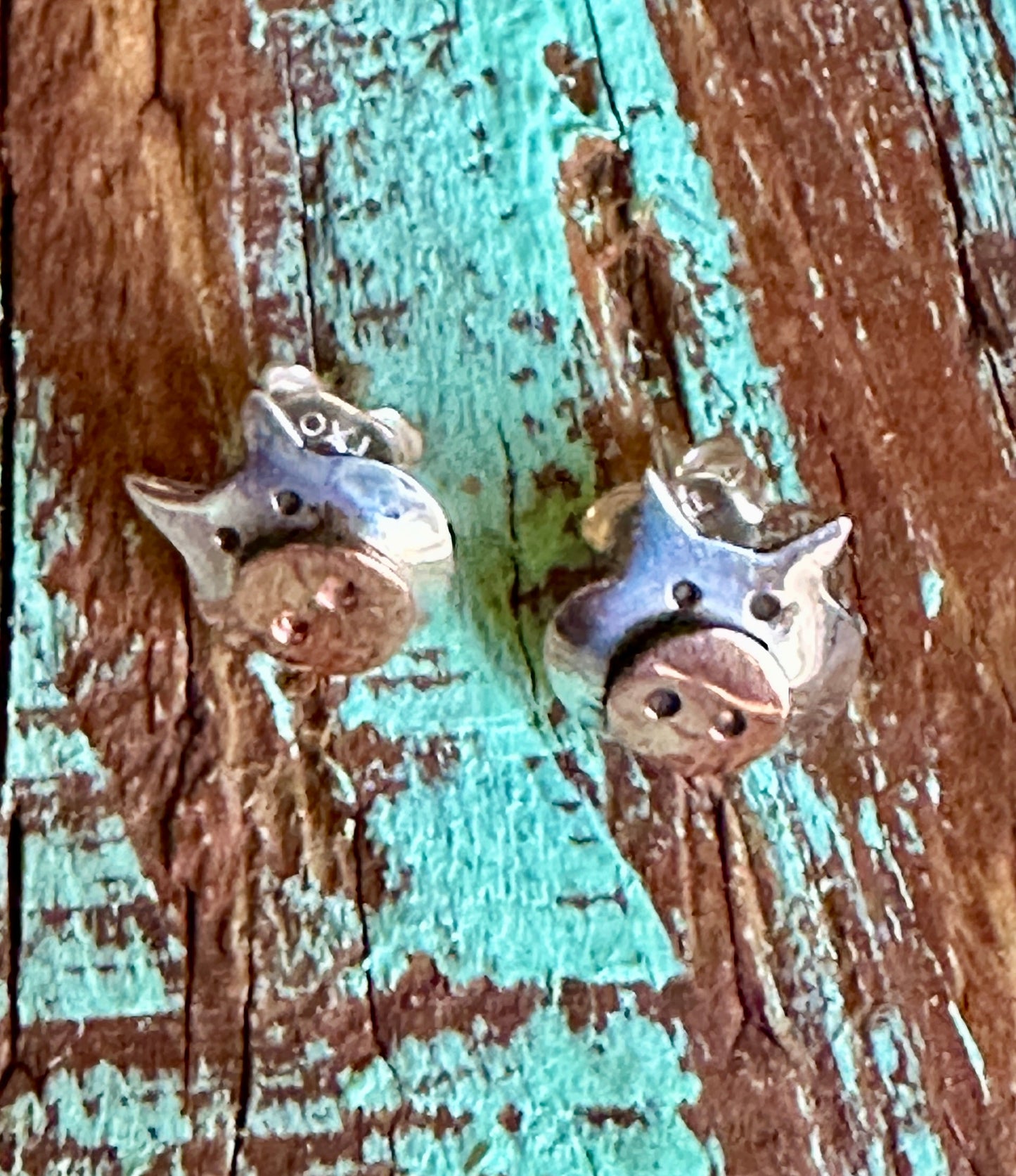 Copper & Sterling Silver Piggy Stud Earrings