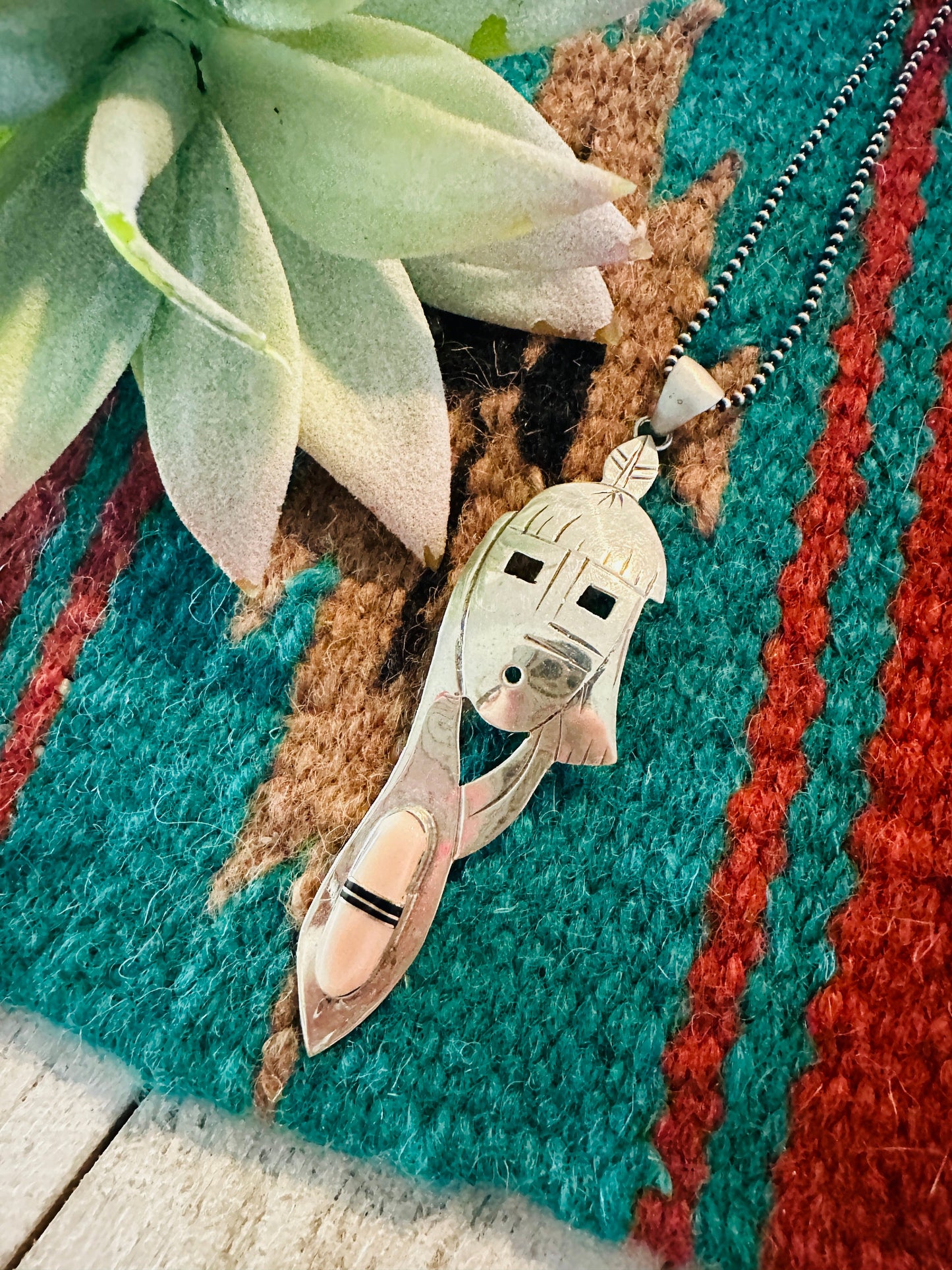 Navajo Sterling Silver & Mother of Pearl Kachina Pendant