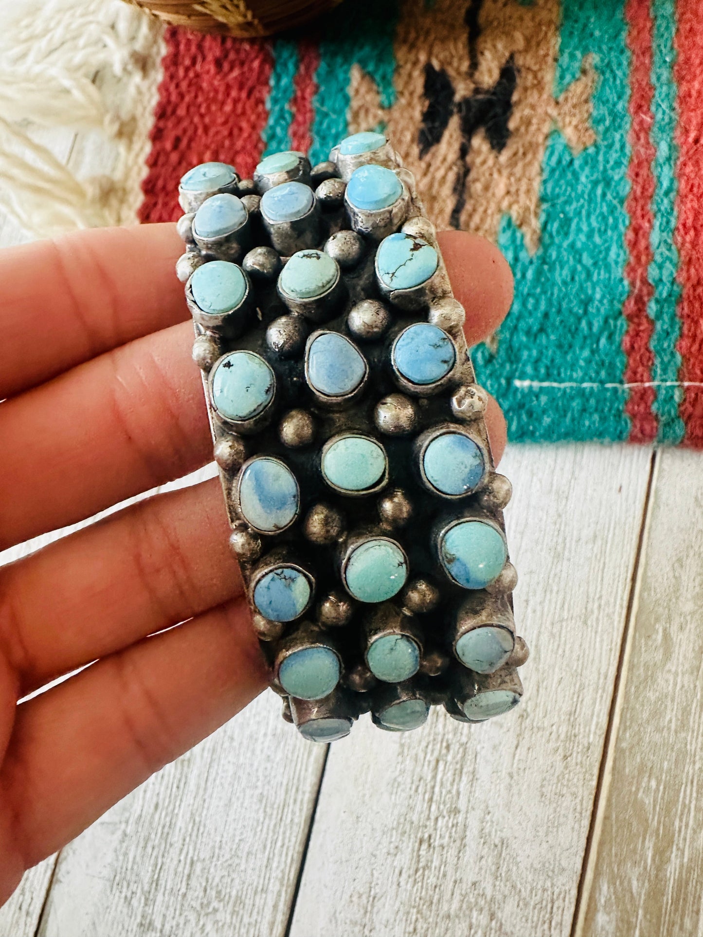 Sterling Silver & Golden Hills Turquoise Cluster Cuff Bracelet /