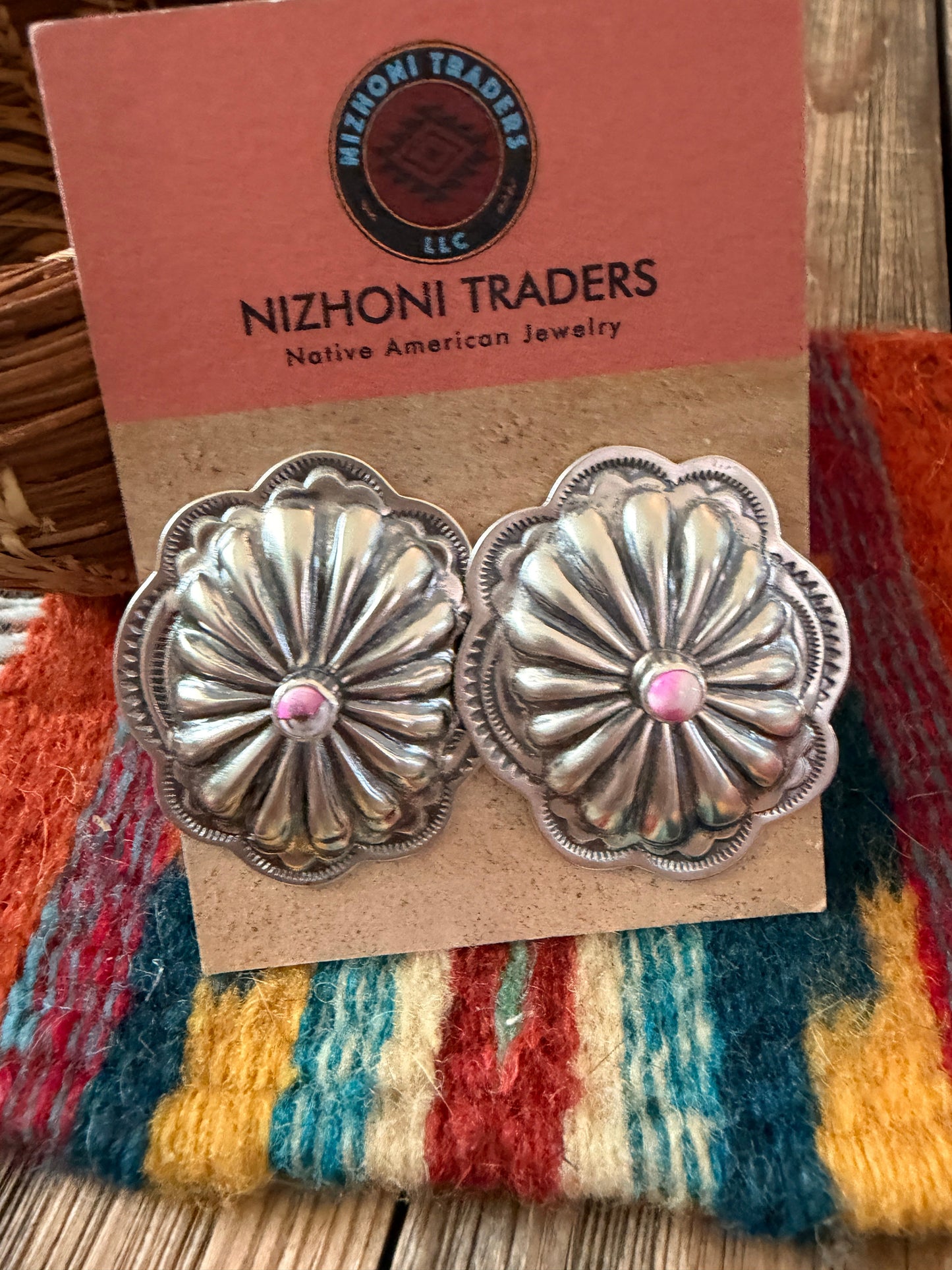 Handcrafted Cotton Candy & Sterling Silver Concho Post Earrings