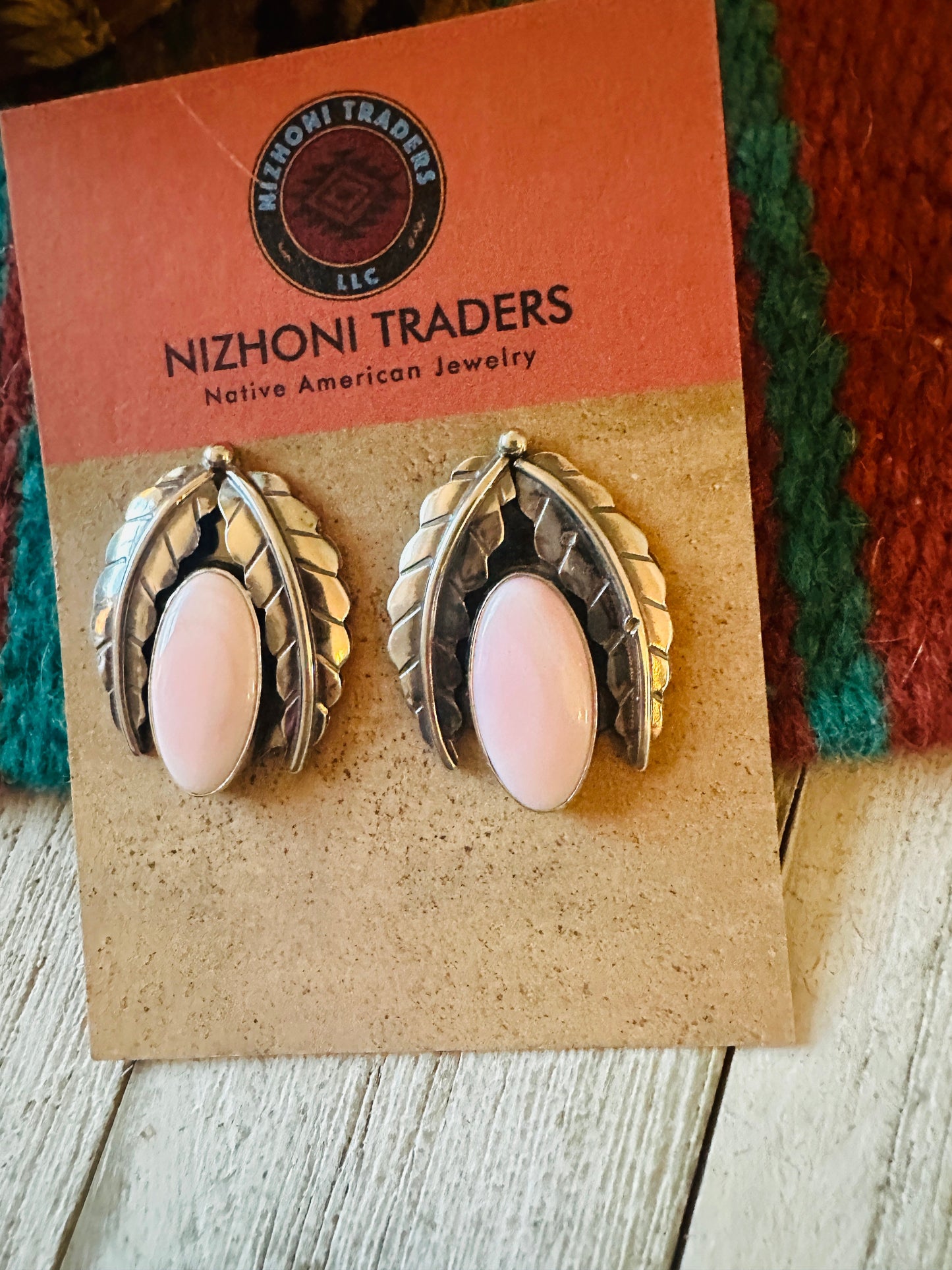 Handcrafted Sterling Silver & Queen Pink Conch Leaf Post Earrings