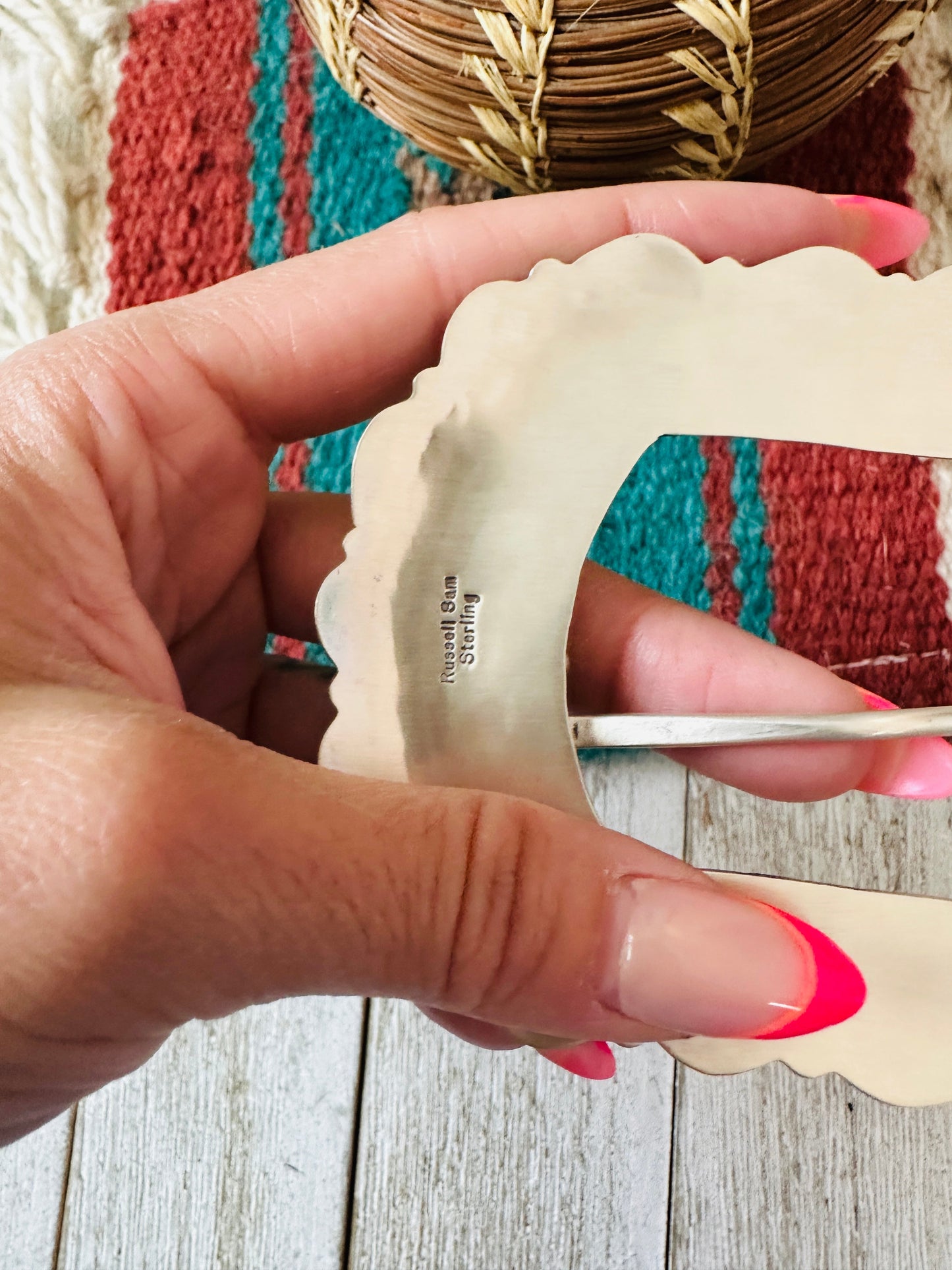 Handcrafted Sonoran Mountain Turquoise & Sterling Silver Belt Buckle by Russell Sam