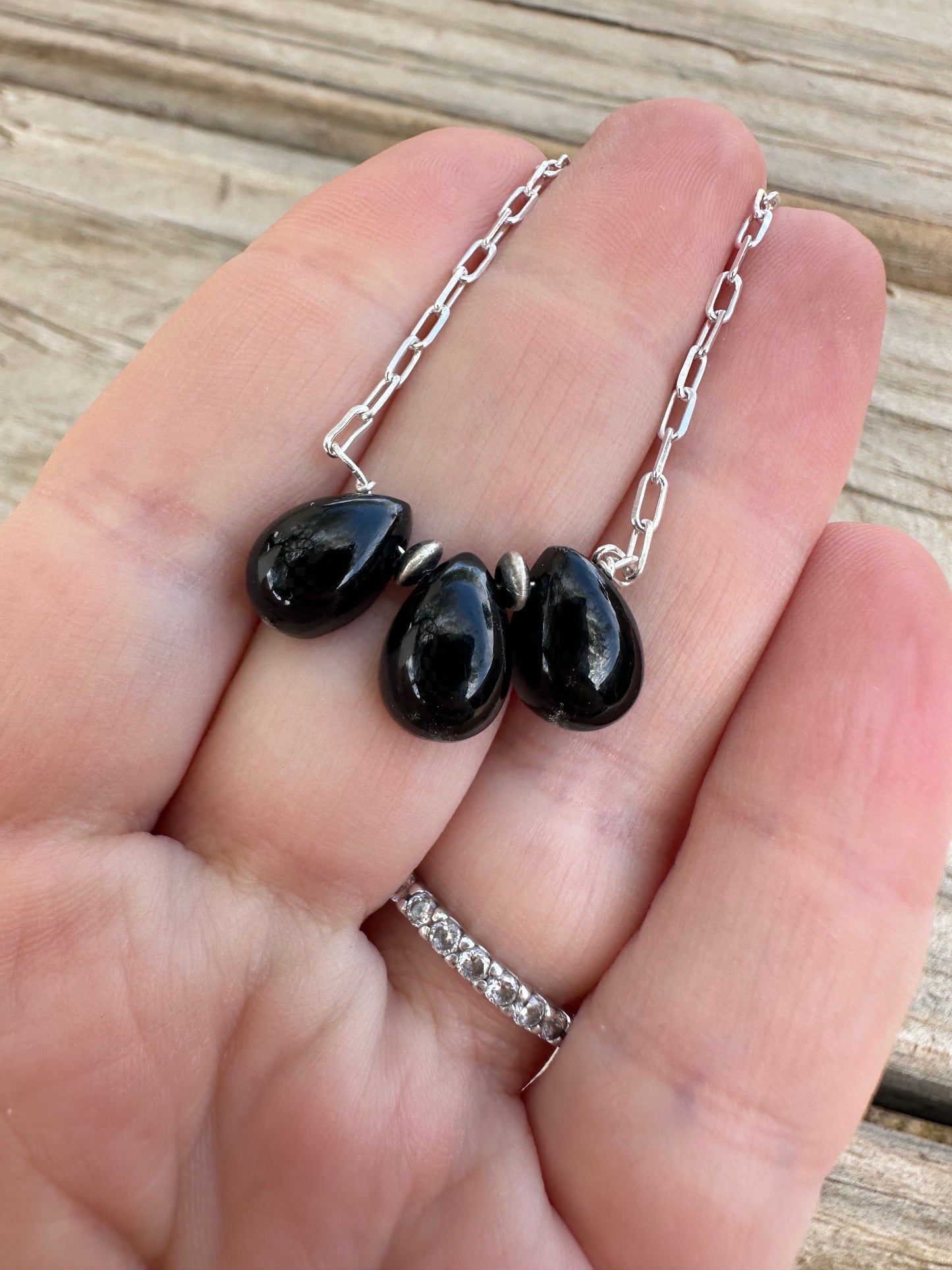 Tiny Dancer Handmade Sterling Silver & Onyx 3 Stone Necklace