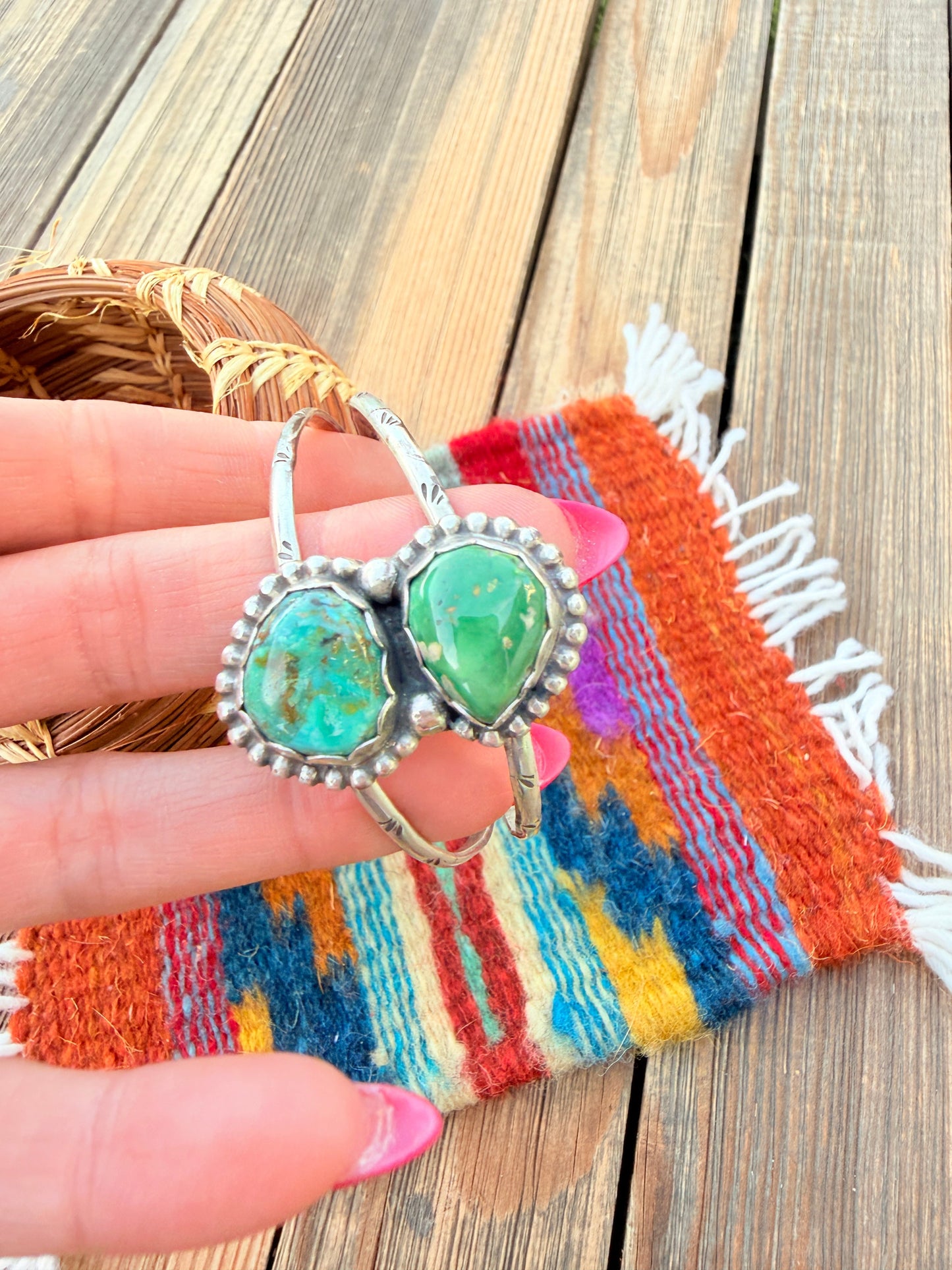 Handcrafted Sonoran Gold Turquoise & Sterling Silver Cuff Bracelet