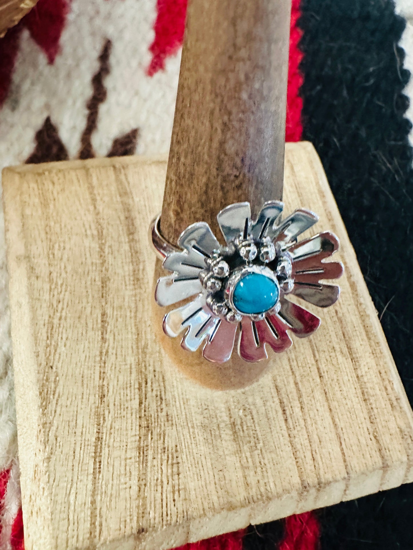 Handcrafted Sterling Silver & Turquoise Adjustable Flower Ring