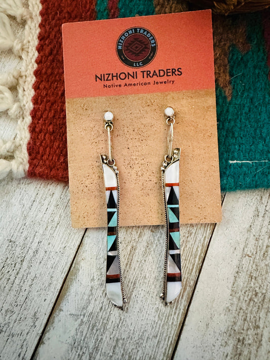 Handcrafted Multi Stone & Sterling Silver Inlay Dangle Earrings