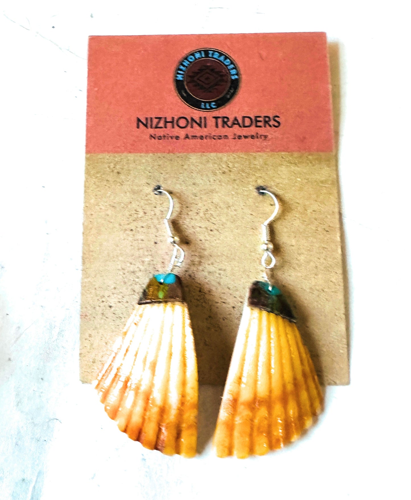 Handcrafted Shell & Turquoise Feather Dangle Earrings