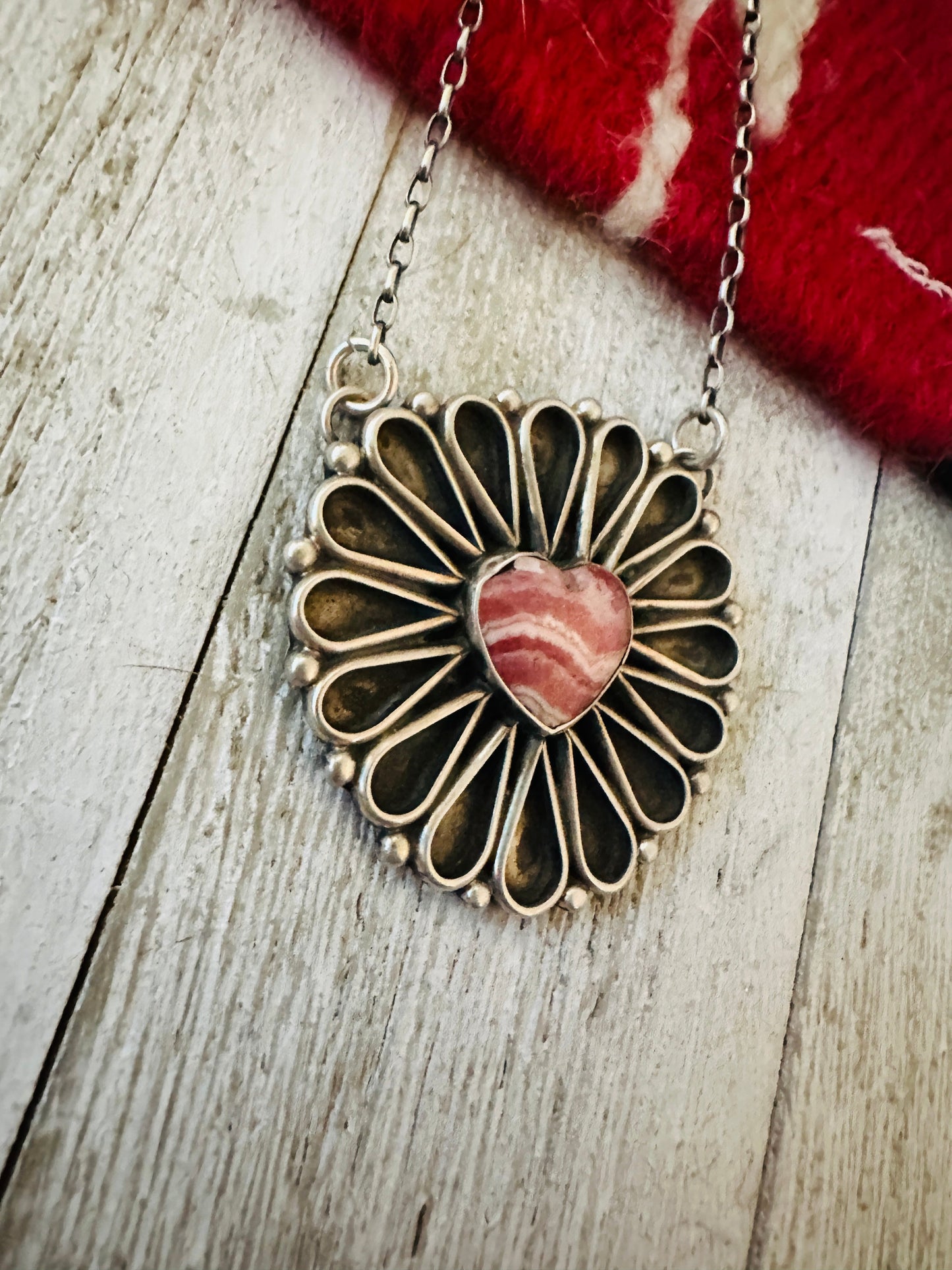 Handcrafted Rhodochrosite & Sterling Silver Heart Necklace
