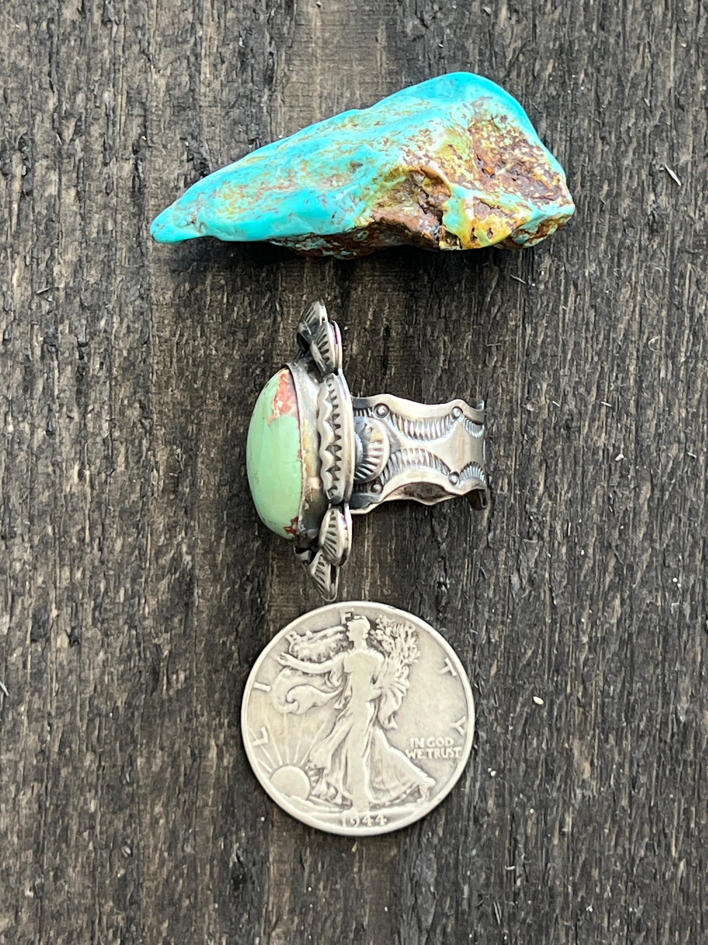 Handcrafted Sterling Silver and Royston Turquoise Single Stone Ring by Gilbert Tom, Size 8