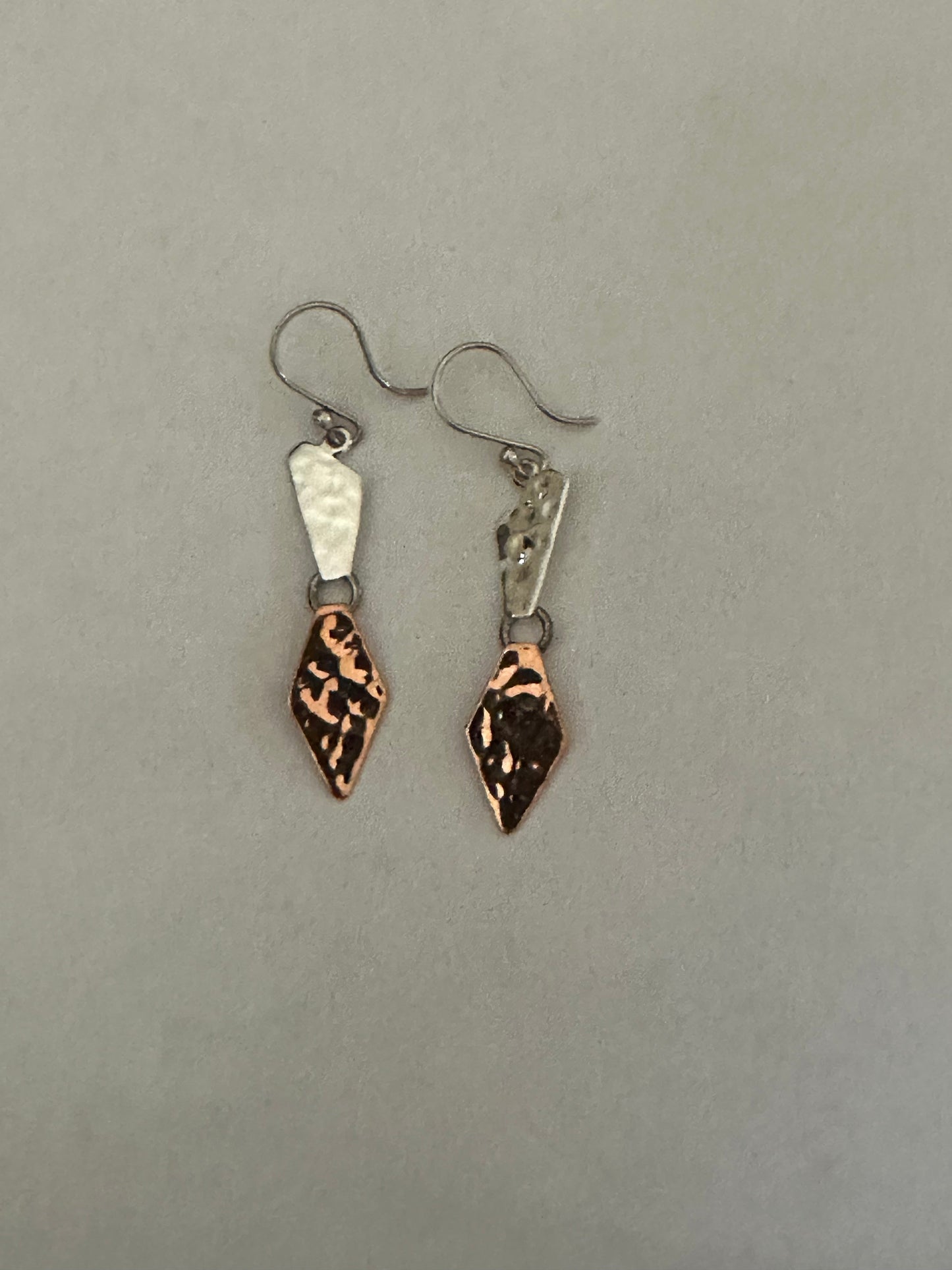 Hammered Copper & Silver Shapes Earrings on Hook